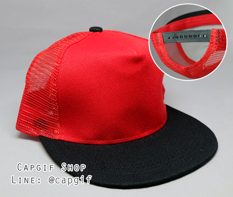 หมวกฮิปฮอปตาข่ายสีแดงปีกดำ