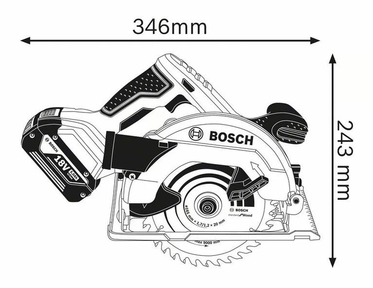 BOSCH GKS 18V-57 Cordless Circular Saw (Tool only,without Battery and Charger) - เลื่อยวงเดือนใช้แบตเตอรี่ 18v (ไม่มีแบตเตอรี่ ไม่มีแท่นชาร์จ)- 06016A22L0