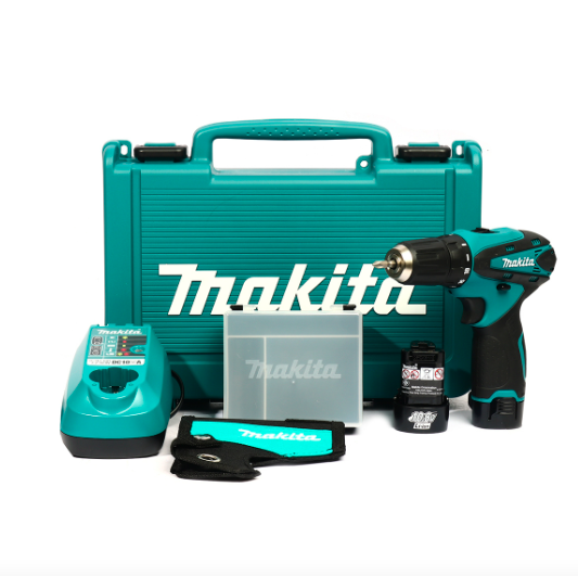 MAKITA DF330DWE – 10mm (3/8″) Cordless Drill Driver 10.8V with 2x 1.3Ah Batteries and Charger - ชุดสว่านไขควงไร้สาย 10.8V พร้อมแบตเตอรี่ 1.3Ah 2ก้อน และท่นชาร์จ มากีต้า รุ่น DF330DWE