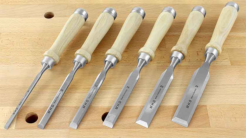 MHG 363122 Set of 6 MHG Regular Chisels in Paper box 6, 10, 12, 16, 20, 26 mm. - สิ่วชุด 6 เล่มขนาด 6มม. 10มม. 12มม. 16มม. 20มม. และ 26 มม. ในกล่องกระดาษ (Made in Germany)