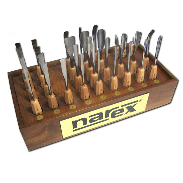 NAREX 877502 Display stand with carving tools STANDARD LINE 31pcs - ชุดมีดแกะสลักพร้อมกล่องเก็บโชว์ (Made in Czech Republic)