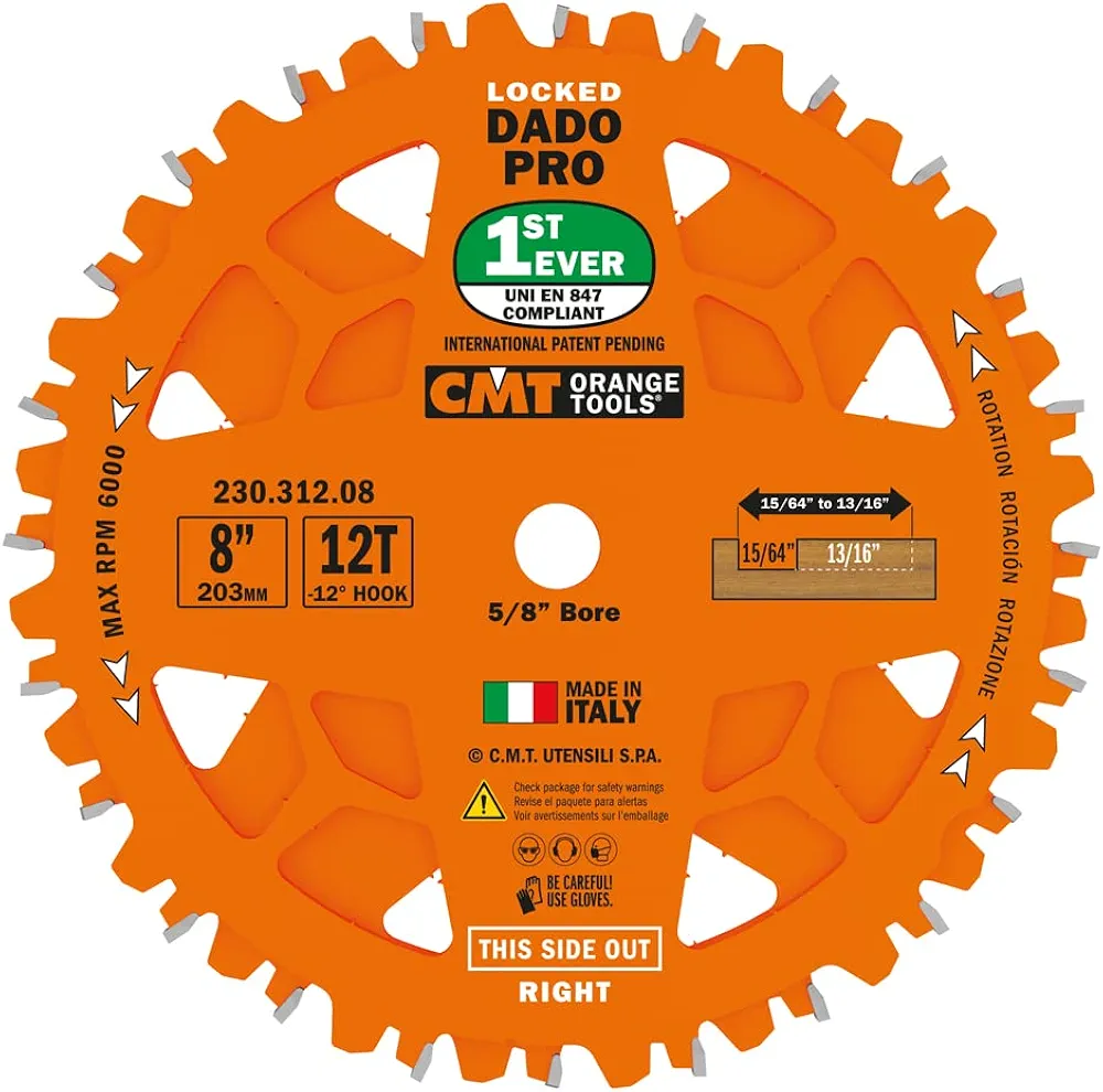 CMT ORANGE TOOLS 230.312.08 LOCKED DADO Saw Blade Set, UNI EN-847 - ชุดใบเลื่อยเซาะร่องขนาด 8นิ้ว แบบซ้อนเป็นชั้นมาตรฐาน UNI EN-847U (สินค้าสั่งซื้อล่วงหน้า Pre-Order)