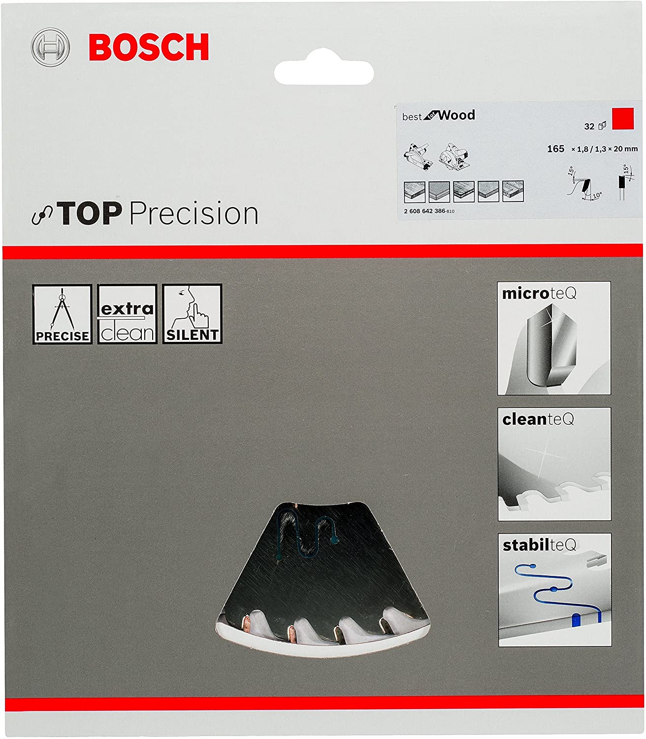 BOSCH Circular Saw Blade Top Precision Best for Wood 165x 20x 32T - ใบเลื่อยสำหรับเลื่อยราง (Track Saw) สำหรับการตัดไม้ที่ต้องการคุณภาพสูงสุด (Made in Italy) -2608642386