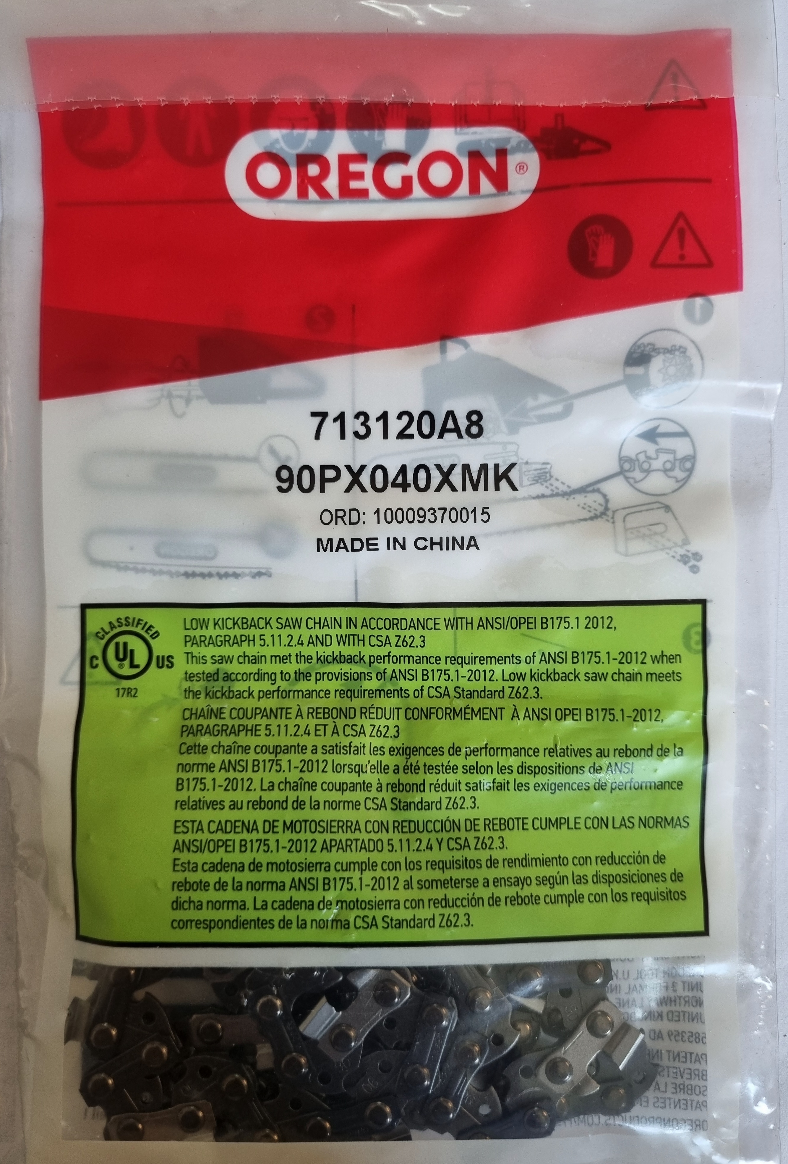 MAKITA 191H00-0 10" (250mm) Saw Chain, 3/8", .043" (Type- 90PX) for Makita DUC254Z - ใบเลื่อยโซ่ขนาด 10 นิ้ว (250มม) (แบบ 90PX) สำหรับเลื่อยโซ่ มากีต้ารุ่น DUC254Z - 191H00-0 (มาแทนรุ่น 199075-5)