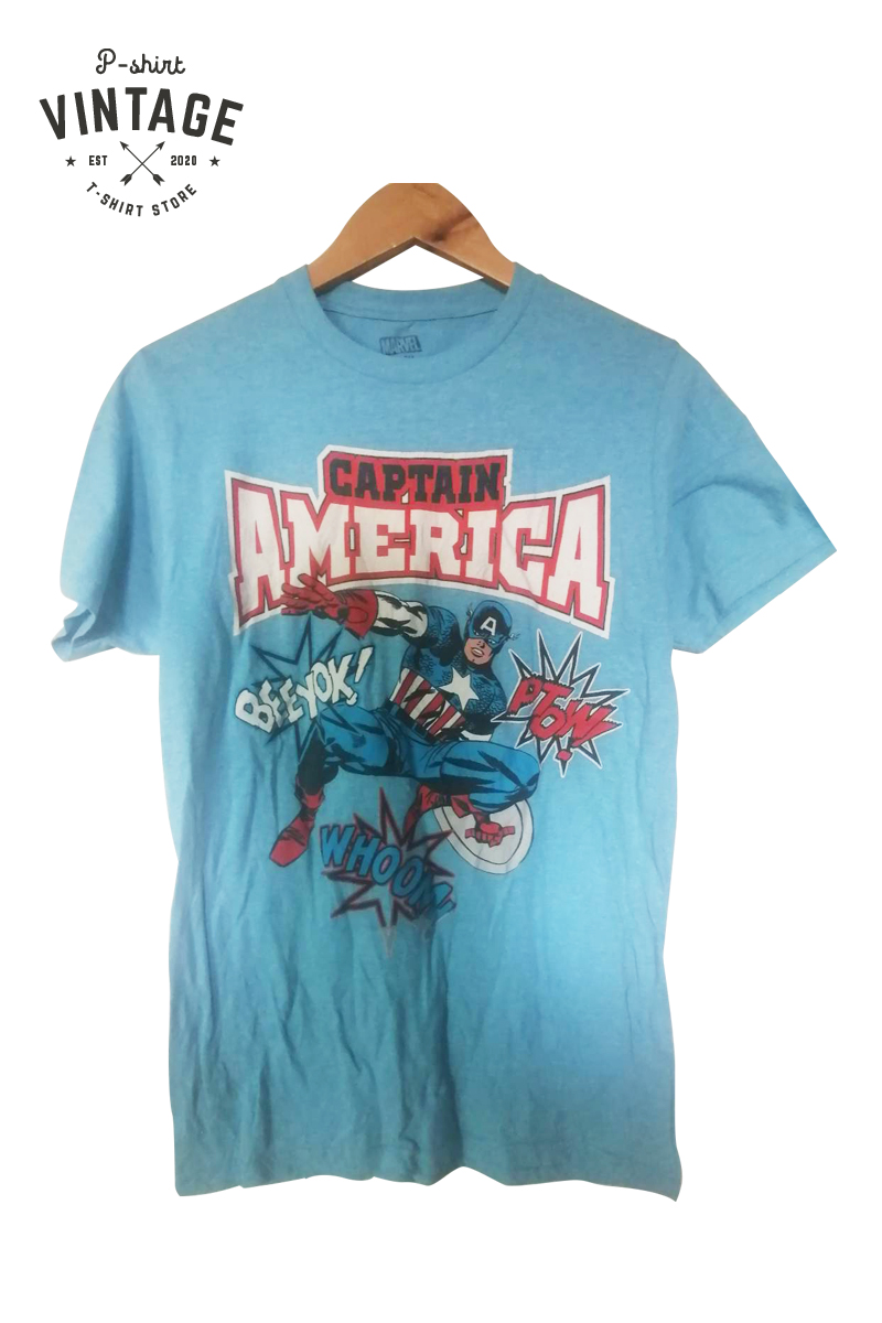 เสื้อยืดวินเทจมือสอง Vintage ลายการ์ตูนกัปตันอเมริกา Captain America งานป้ายผ้าเก่า สินค้าพร้อมส่ง