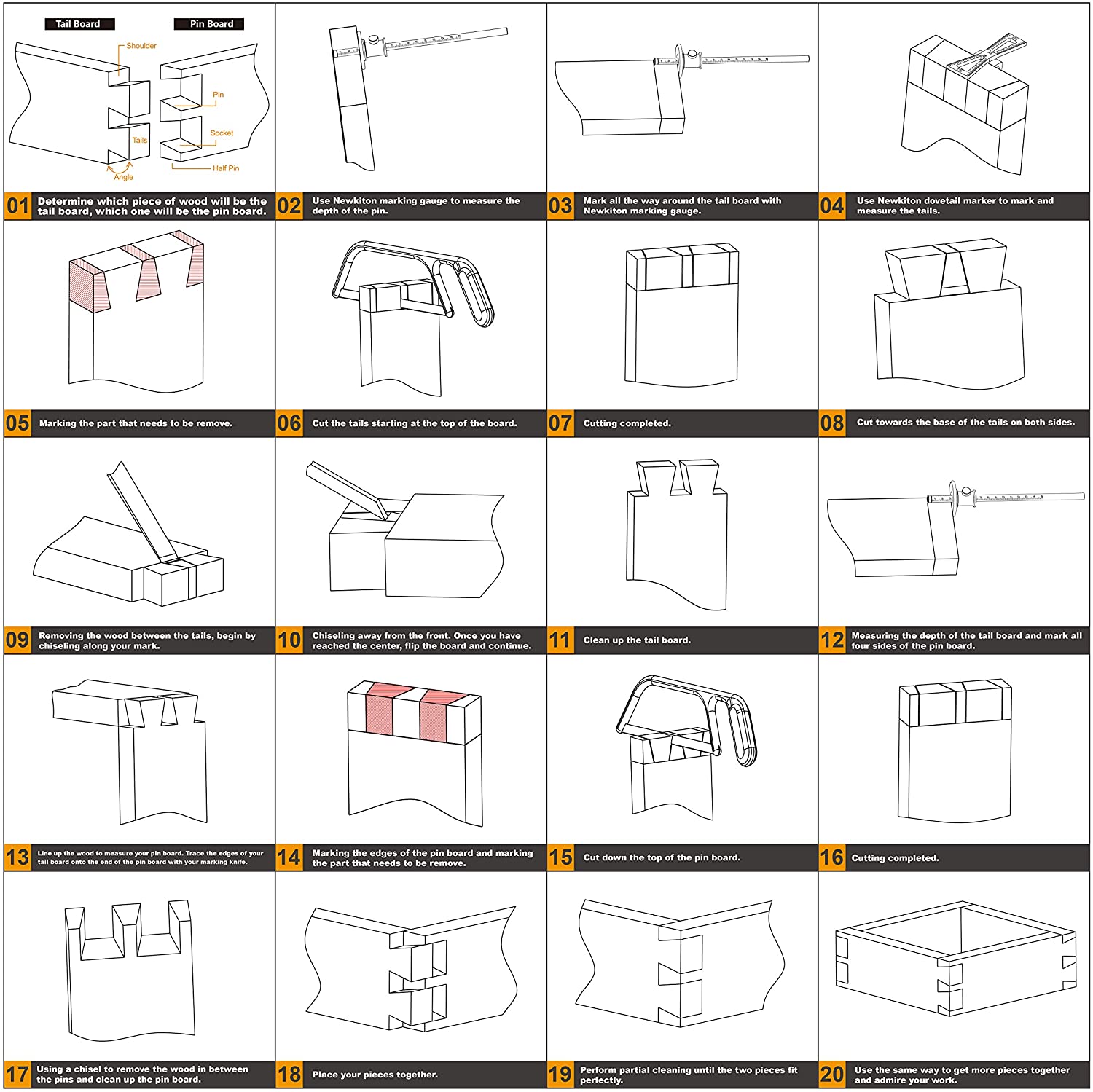 SIT TOOL 330340 Dovetail Marker Wood Joints Gauge Tool with Scale 1:5 1:6 1:8 and 1:10 - ตัวเกจช่วยขีดเส้นสำหรับตัดเดือยหางเหยี่ยวด้วยเลื่อยมือให้เที่ยงตรงในการตัด SIT TOOL รุ่น 330340
