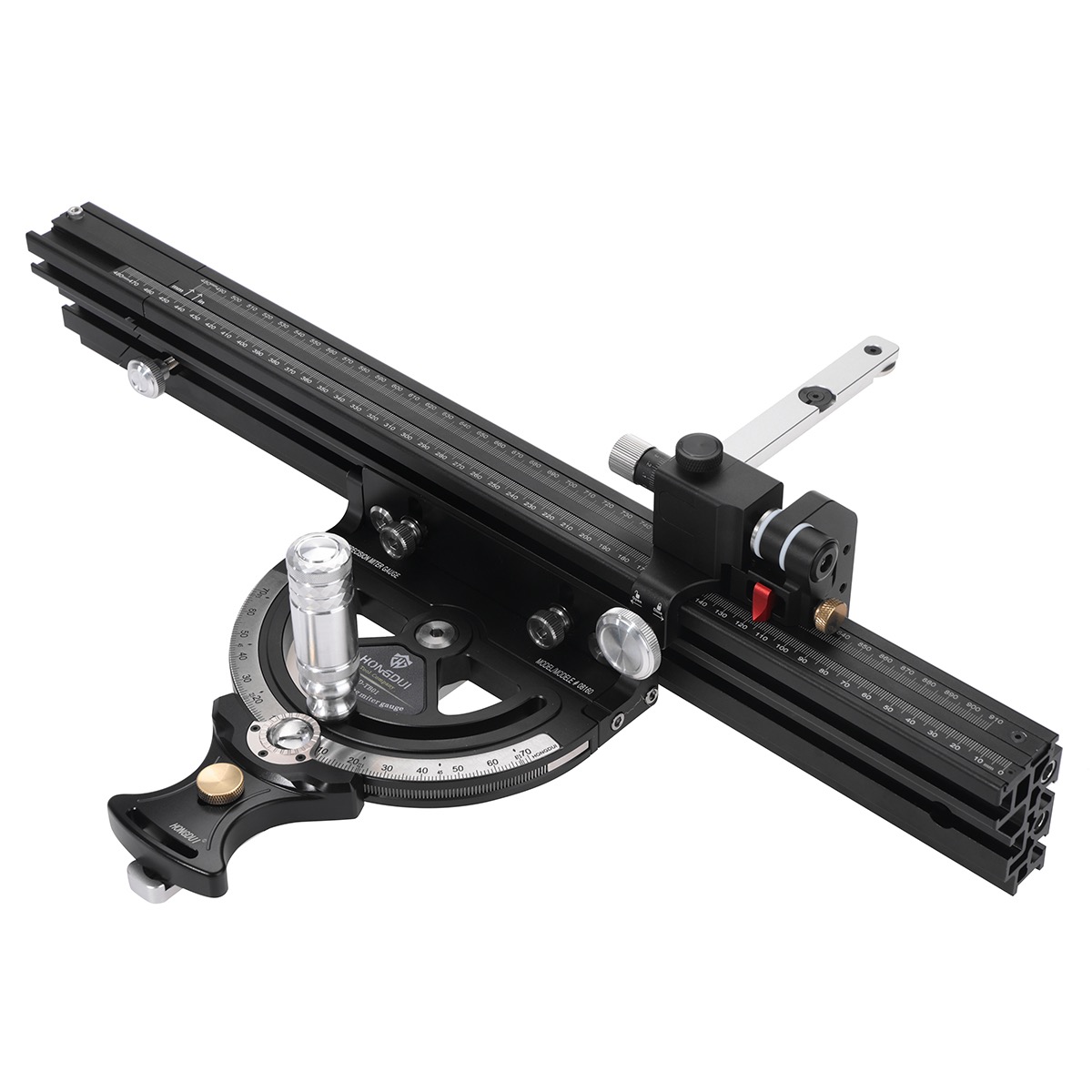 HONGDUI Precision Miter Gauge and Adjustable Miter Bar - ตัวพาไม้ตัดขวางเสี้ยน พร้อมแขนพาไม้ของ Hongdui สำหรับโต๊ะเลื่อยที่ใช้ร่อง Miter มาตรฐาน U.S. และมาตรฐาน Bosch ยุโรป (สินค้าสั่งซื้อล่วงหน้า - Pre-Order)