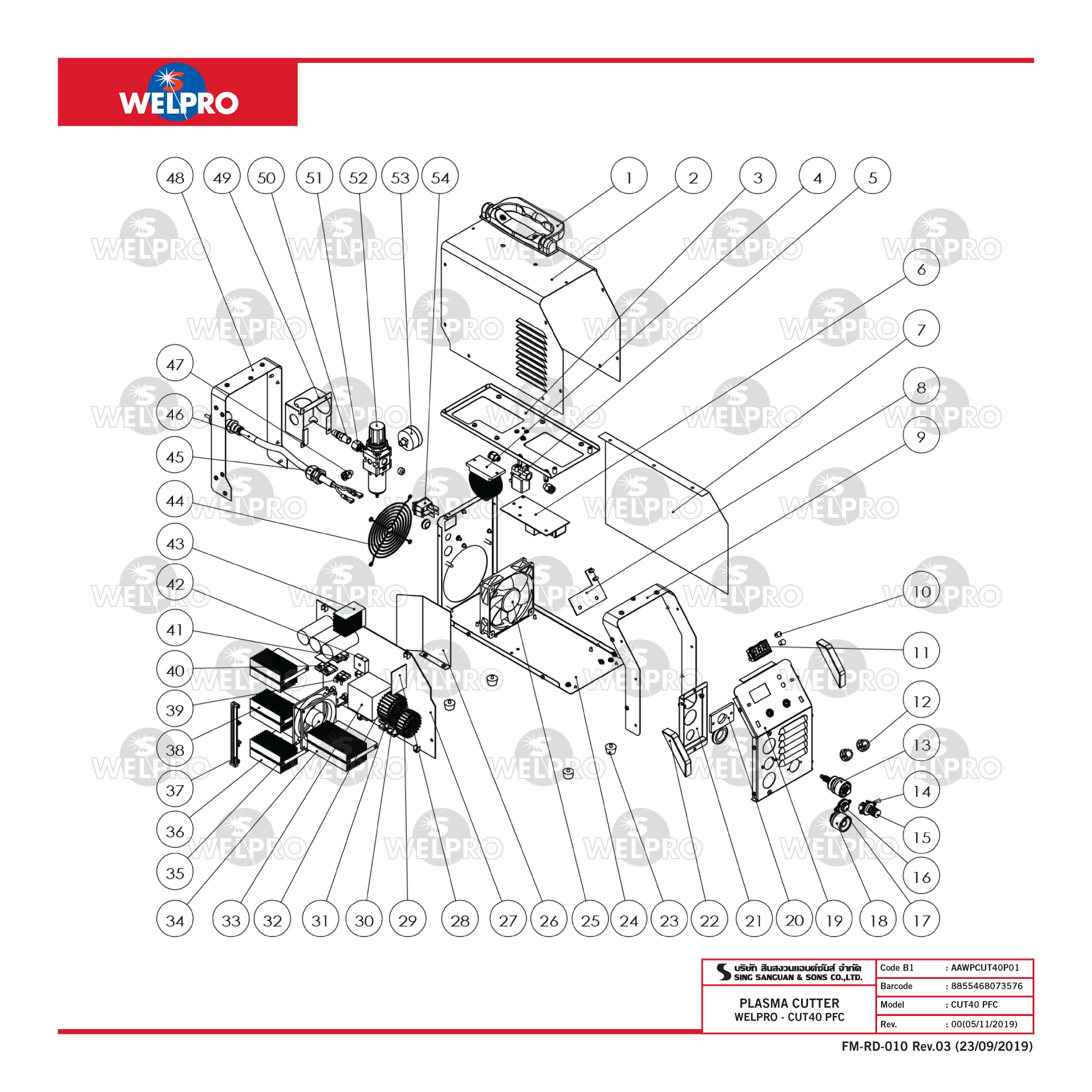 WELPRO WELCUT 40PFC Plasma Cutter Machine (40A ) - เครื่องตัดพลาสมาขนาด 40 แอมป์ WELPRO รุ่น WELCUT 40PFC