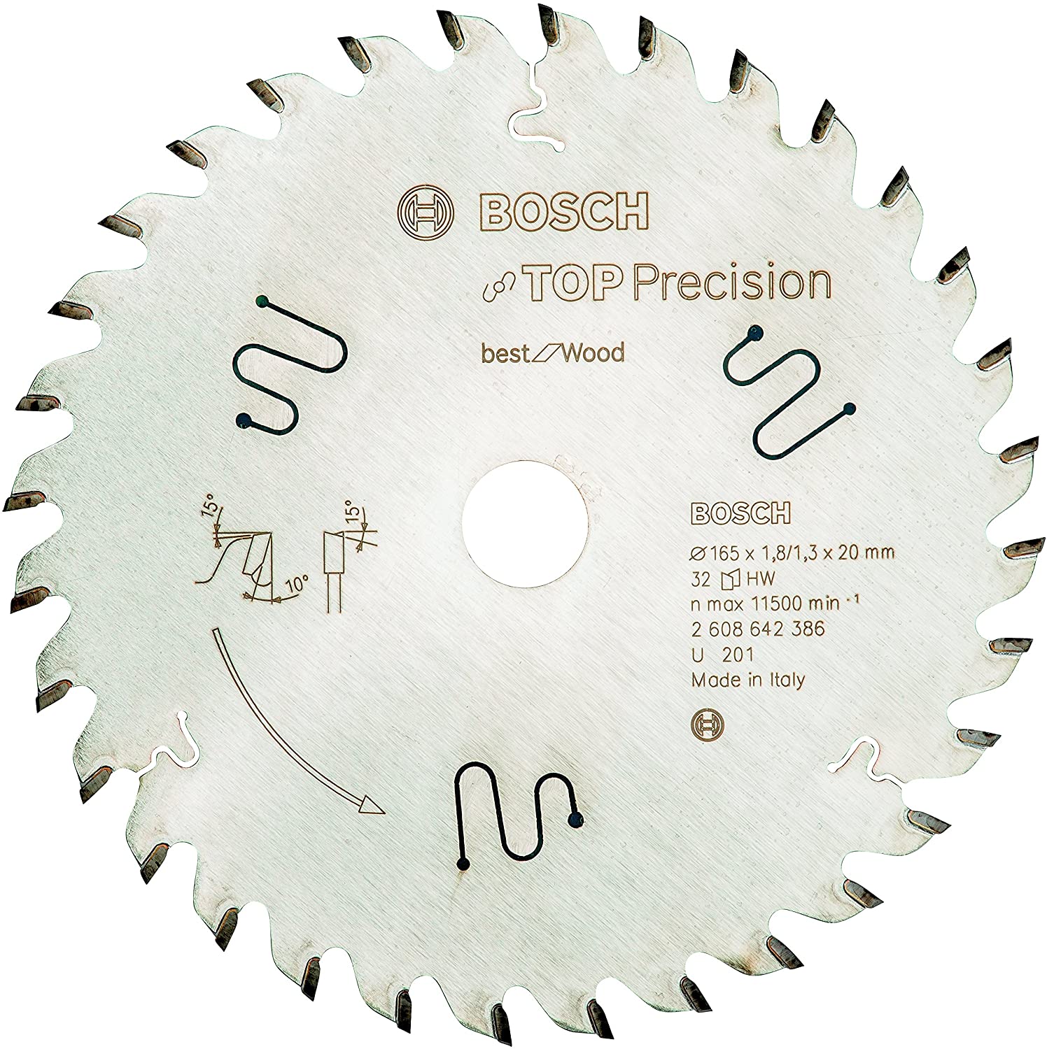 BOSCH Circular Saw Blade Top Precision Best for Wood 165x 20x 32T - ใบเลื่อยสำหรับเลื่อยราง (Track Saw) สำหรับการตัดไม้ที่ต้องการคุณภาพสูงสุด (Made in Italy) -2608642386