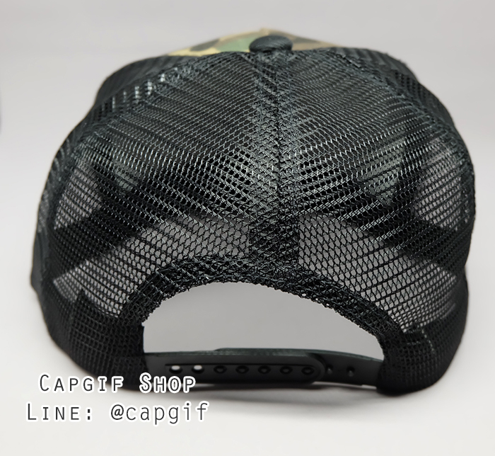 หมวกฮิปฮอปตาข่ายดำลายพรางสีเข้ม