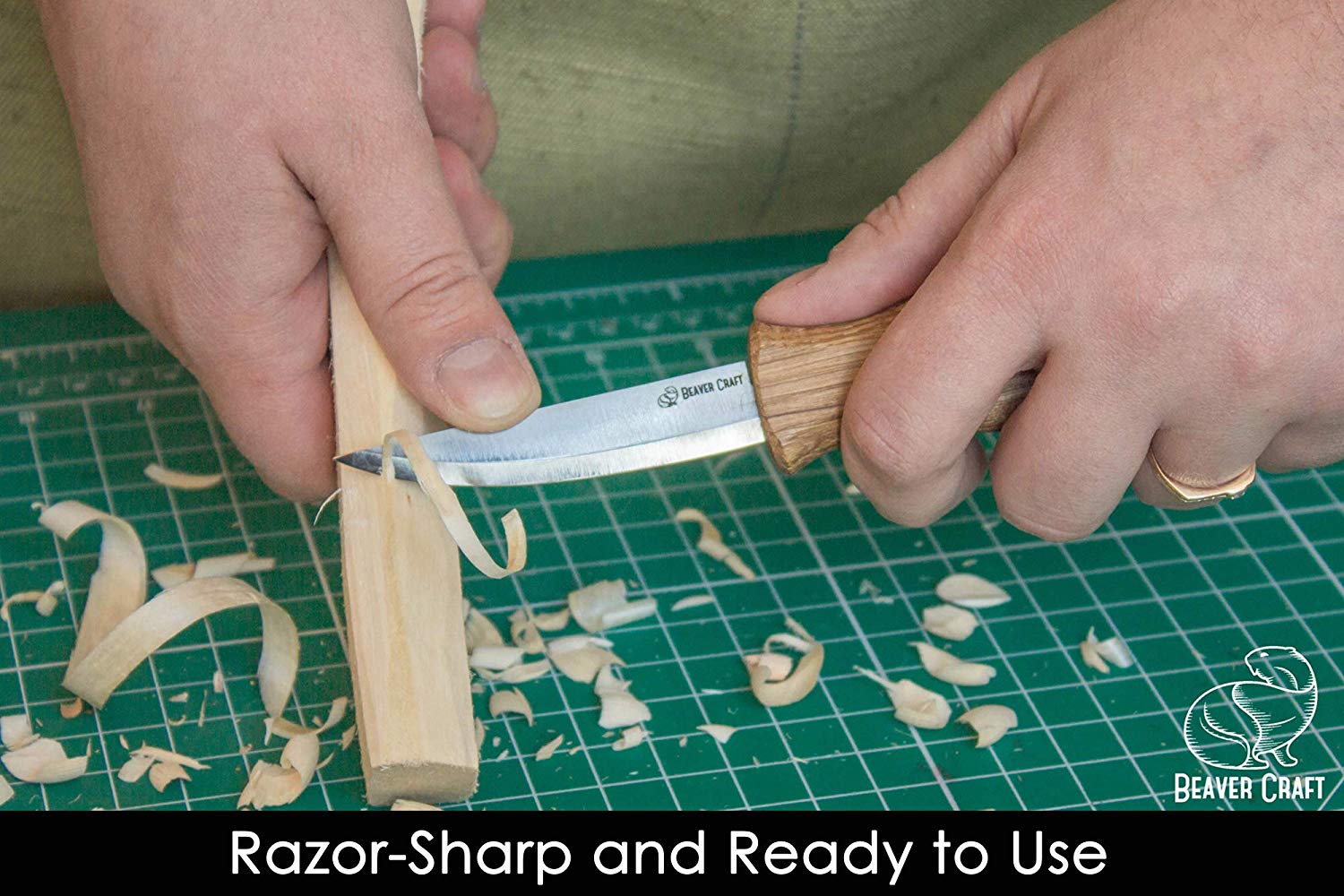 BeaverCraft C4s Sloyd Knife 3.14" Wood Carving Sloyd Knife with Leather Sheath for Whittling and Roughing, Durable High Carbon Steel - ชุดมีกแกะสลักไม้แบบชาวสวีเดนสำหรับงานถาก และการขึ้นเค้าโครงงาน มาพร้อมซองหนัง (Made in Ukraine)