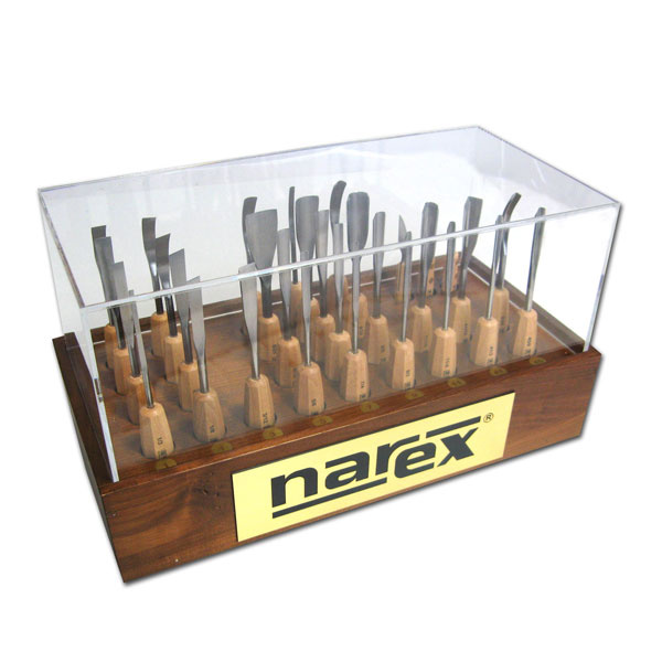 NAREX 877502 Display stand with carving tools STANDARD LINE 31pcs - ชุดมีดแกะสลักพร้อมกล่องเก็บโชว์ (Made in Czech Republic)