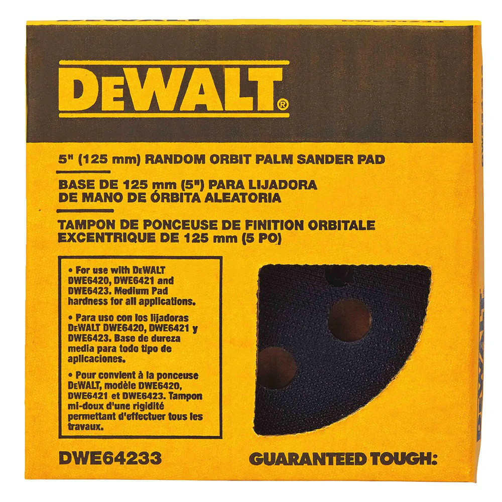DEWALT DWE64233 Hook and Loop Replacement Sanding Pad, 5" for DWE6421, DWE6423 - อะไหล่แป้นยึดกระดาษทราย ดีวอล์ท รุ่น DWE64233 สำหรับเครื่องขัดกระดาษทราย รุ่น DWE6421, DWE6423