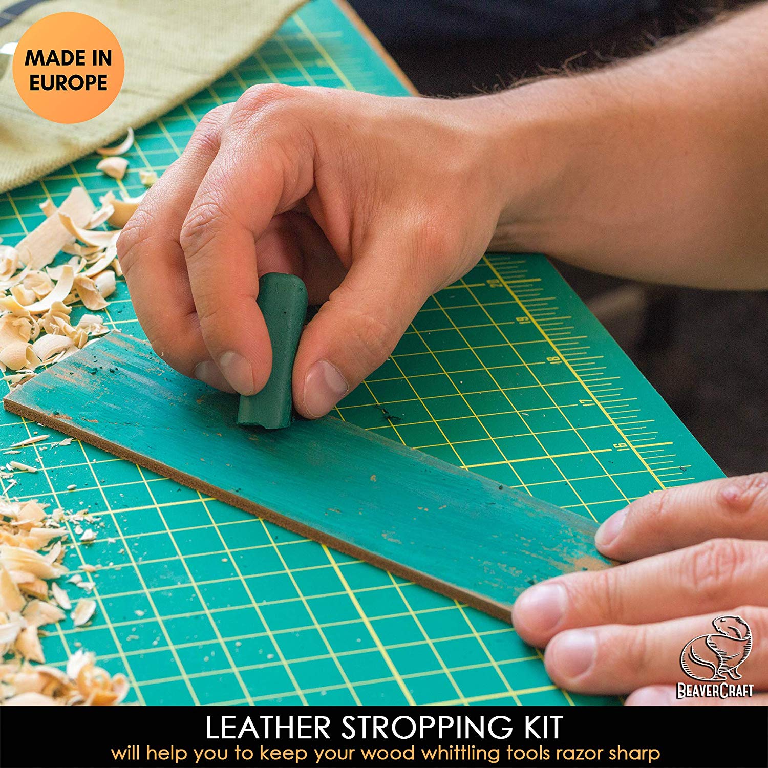 BeaverCraft S01 Wood Spoon Carving Knives Set - ชุดมีดแกะสลักไม้สำหรับขุดช้อน ถ้วย 2 เล่ม หนังลับและไขลับคม มาพร้อมม้วนซองใส่มีด (Made in Ukraine)