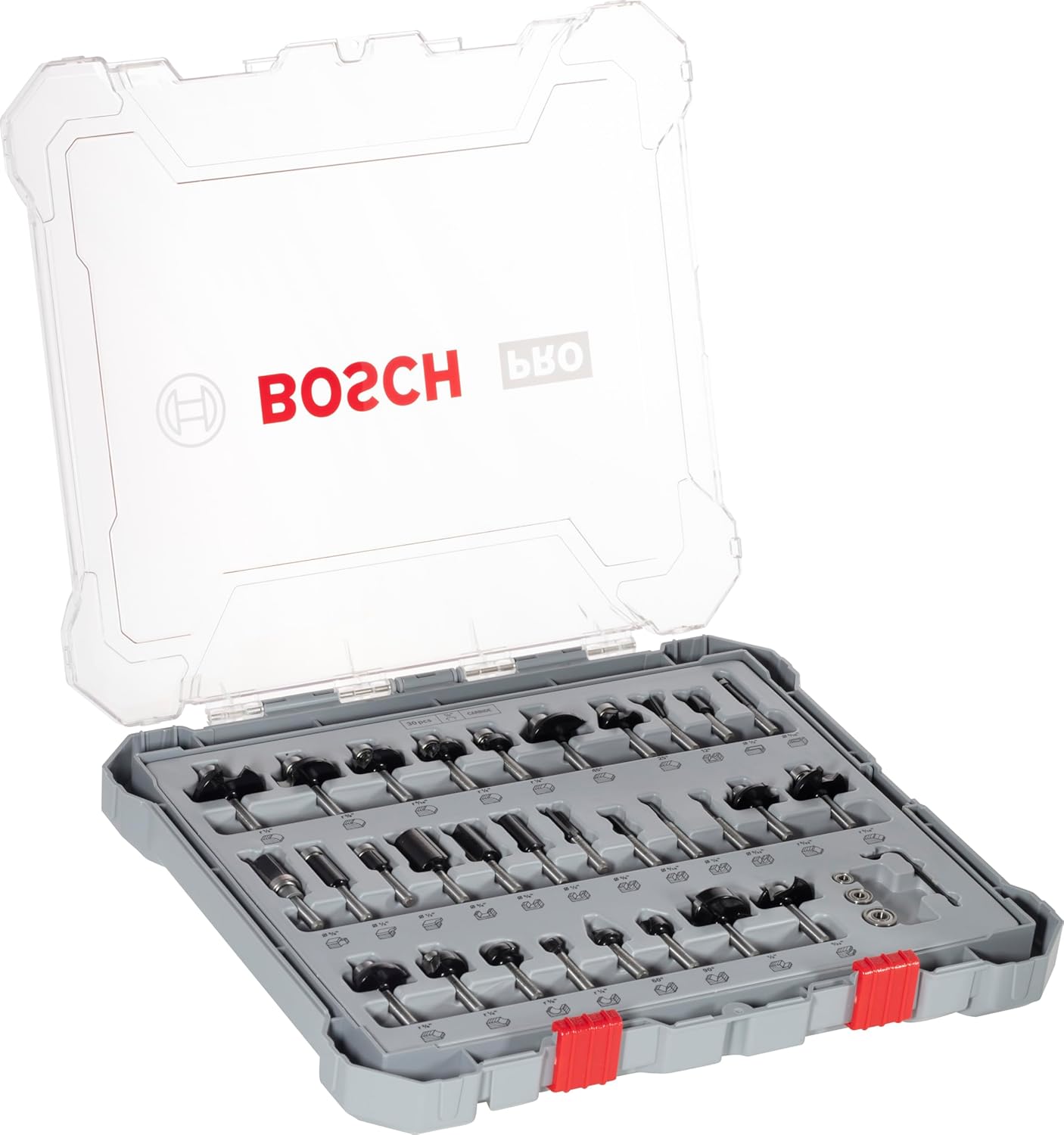 Bosch 2607017476 30-Piece Set Router Bit Set for Wood for Router with 1/4 Inch Shank - ชุดดอกเร้าเตอร์แกน 1/4" จาก BOSCH รุ่น 2607017476 (กล่องพลาสติก 30 ดอก/ชุด)