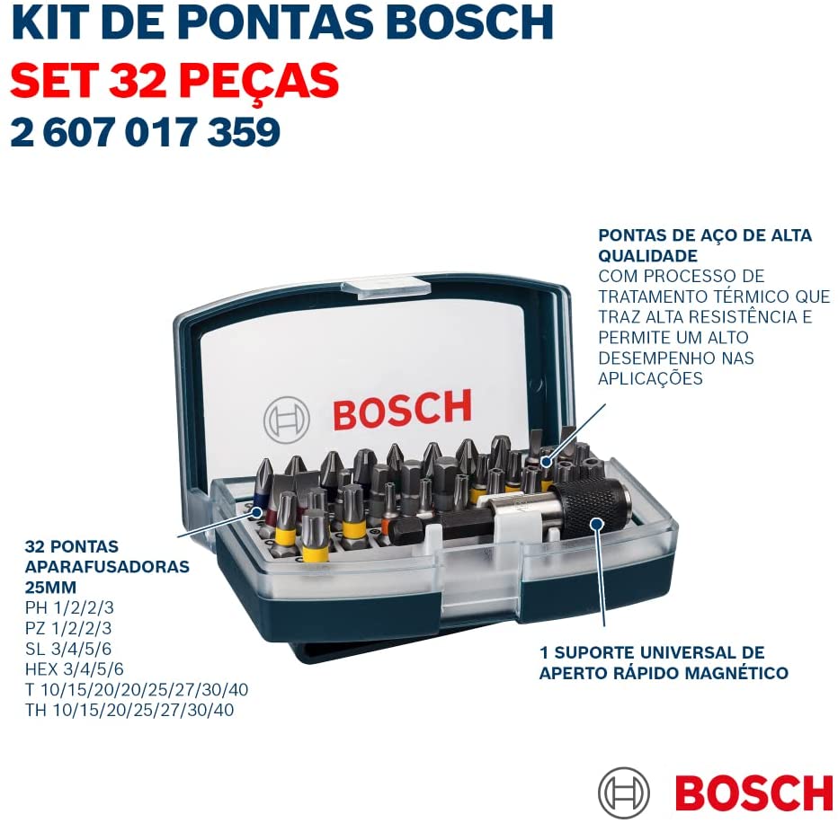 BOSCH 2607017359 Screwdriver Bit, Set with Belt, Clip 32 Pcs, 0 V, Silver - ชุดดอกไขควง พร้อมข้อต่ออเนกประสงค์ X-Line 32 ชิ้น - 2607017359