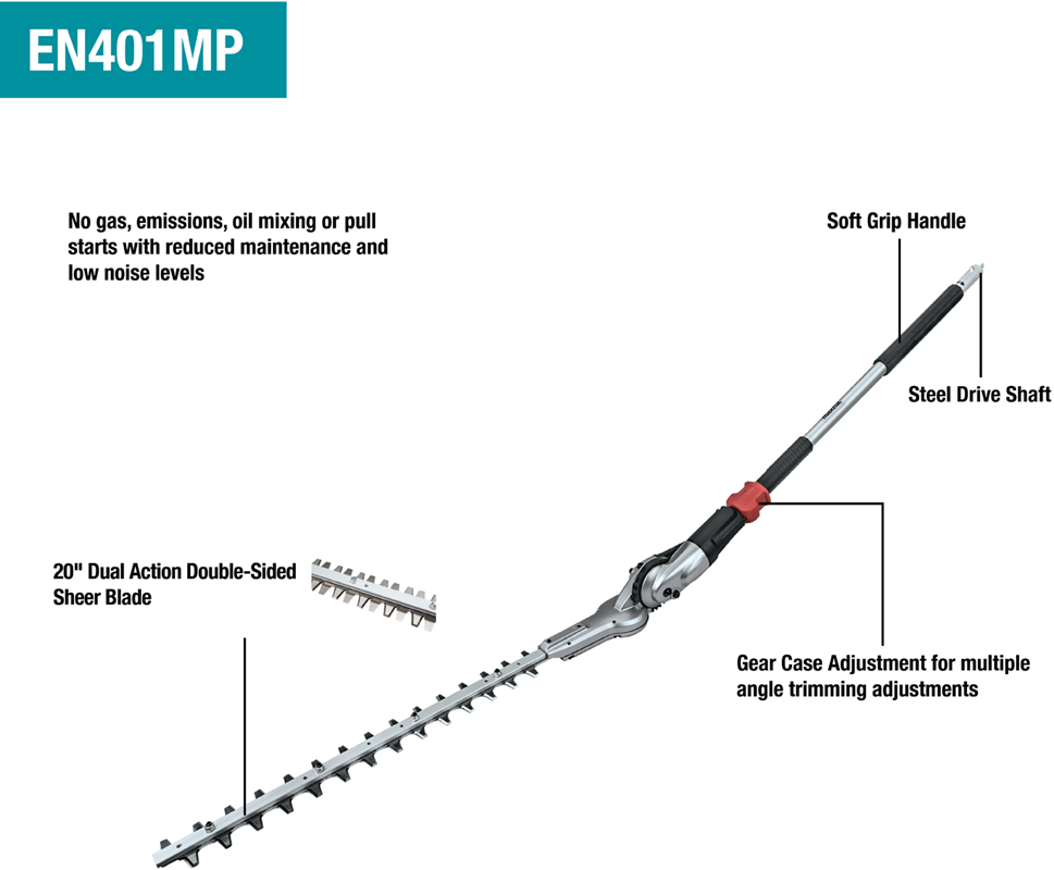 MAKITA EN401MP (196341-1) 20" Articulating Hedge Trimmer Couple Shaft Attachment - หัวเล็มพุ่มไม้สูง ปรับองศาได้ขนาด 20 นิ้ว Makita รุ่น EN401MP (196341-1) สำหรับเครื่องมืองานสวนอเนกประสงค์ DUX60, DUX18