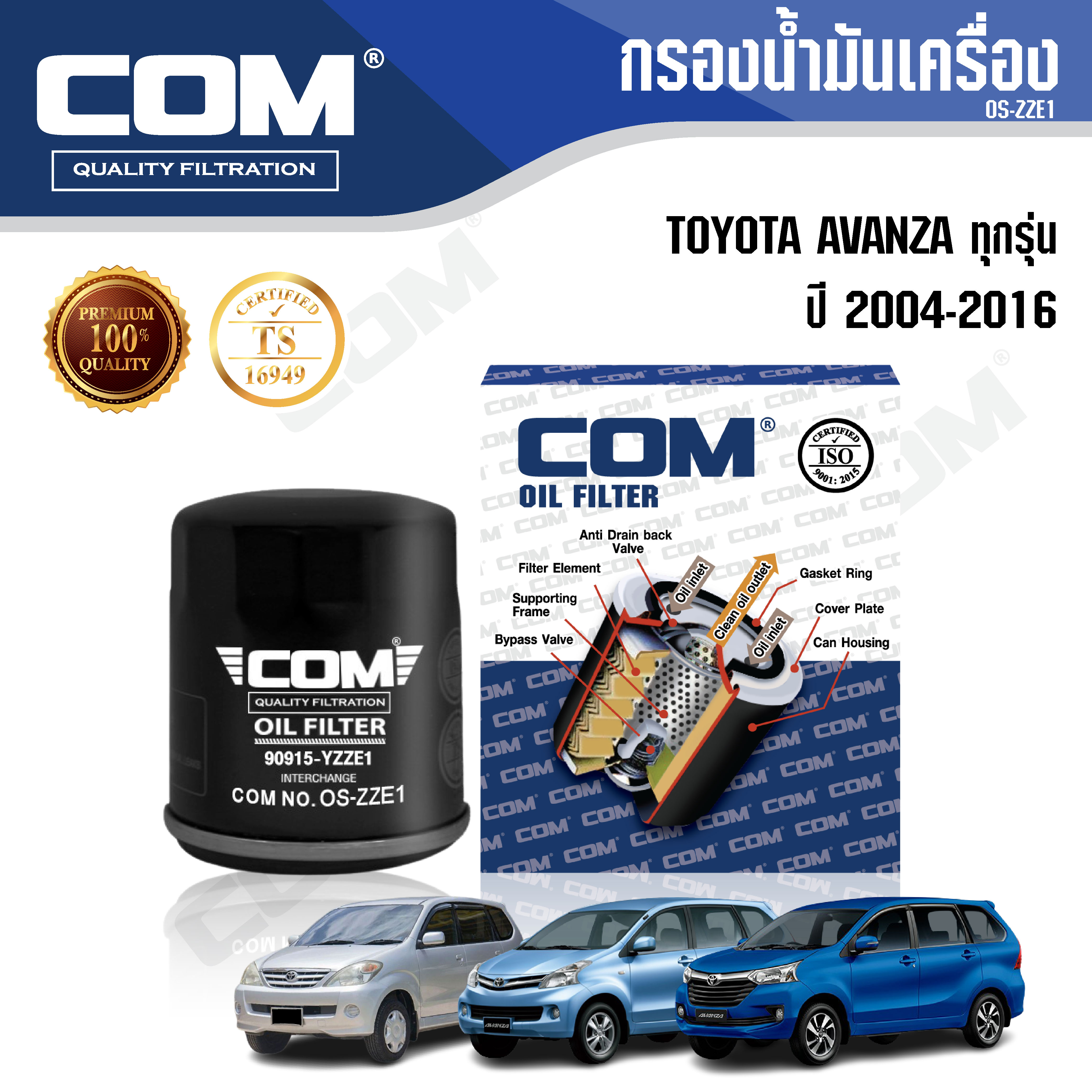 กรองน้ำมันเครื่อง TOYOTA AVANZA อแวนซ่า 1.3,1.5 ปี 2004-2016
