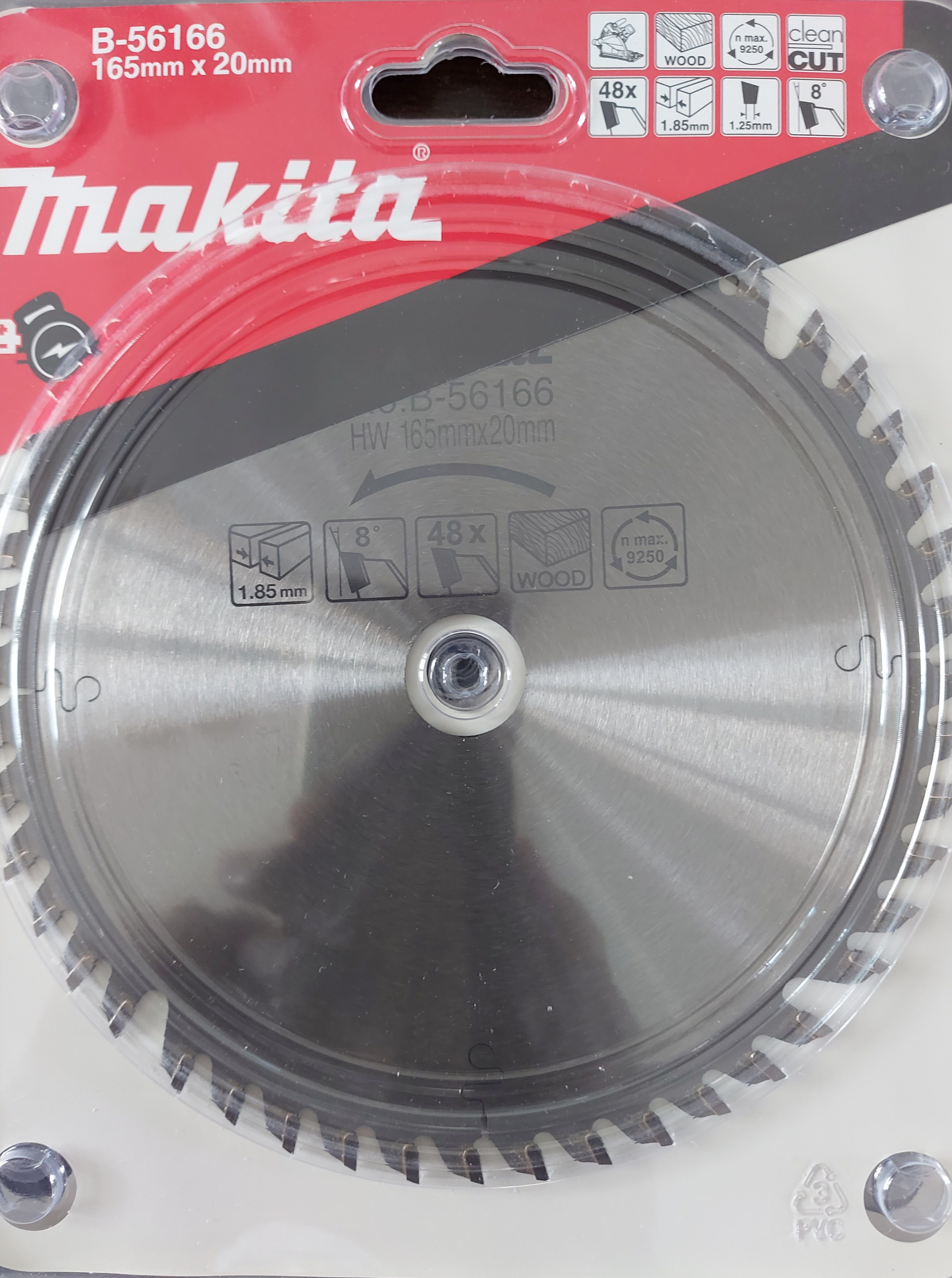 Makita B-56166 - 165mm x 20mm Bore 48T Tracksaw Saw Blade - ใบเลื่อยสำหรับเลื่อยรางขนาด 165มม รูเพลา 20มม ขนาด 48 ฟัน B-56166