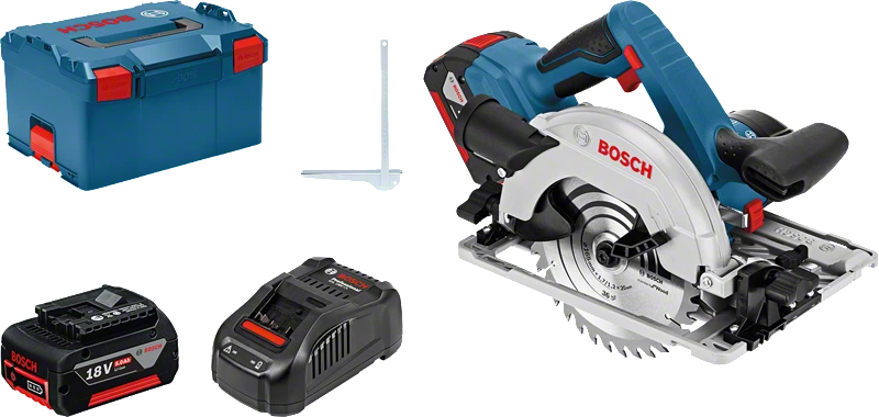 BOSCH GKS 18V-57 G Professional Cordless Circular Saw with 2x 5.0Ah Batteries and Charger - เลื่อยวงเดือนใช้แบตเตอรี่ 18v สามารถใช้กับรางบ็อช FSN ได้ มาพร้อมกล่องใส่เลื่อย L-Boxx, แบตเตอรี่ 5.0Ah x 2 ก้อน และแท่นชาร์จ- 06016A2100
