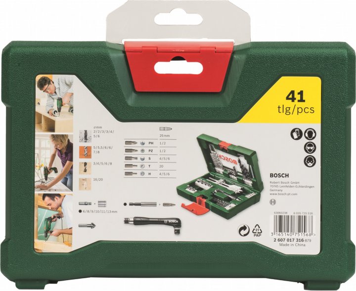 BOSCH 2607017316 V-Line Drill- and Screwdriver Bit Set 41 pieces with angle driver - อุปกรณ์เสริม Bosch V-line 41 ชิ้น - 2607017316