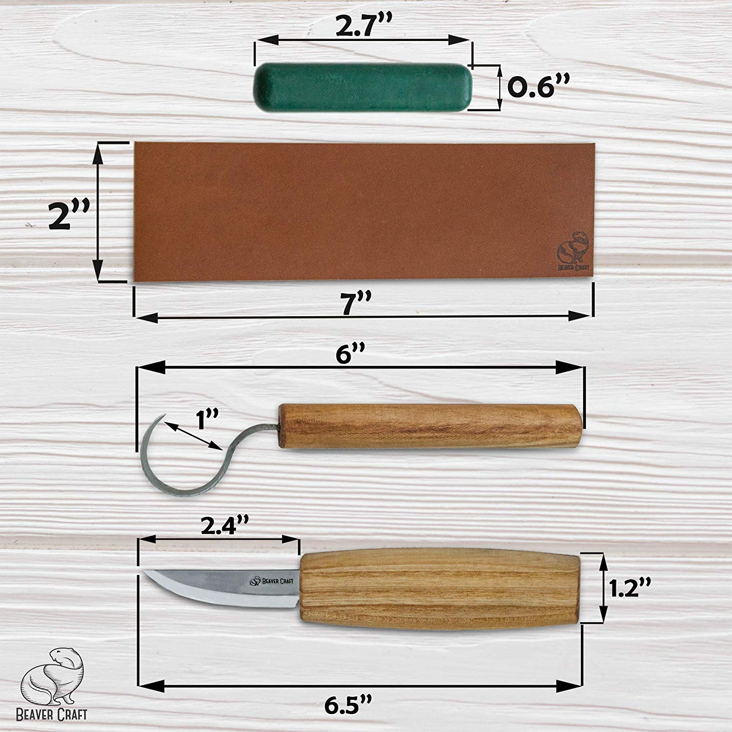 BeaverCraft S01 Wood Spoon Carving Knives Set - ชุดมีดแกะสลักไม้สำหรับขุดช้อน ถ้วย 2 เล่ม หนังลับและไขลับคม มาพร้อมม้วนซองใส่มีด (Made in Ukraine)