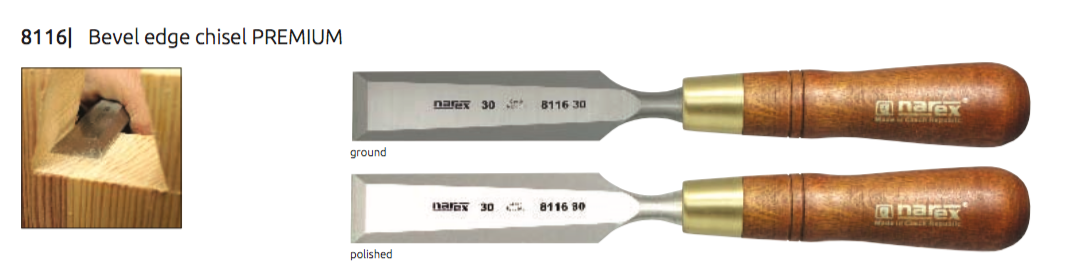 NAREX 853200 & 853250 Set of bevel Edge Chisels PREMIUM, WOOD LINE PLUS - ชุดสิ่วพรีเมียม 6 ขนาดในกล่องไม้ (Made in Czech Republic)