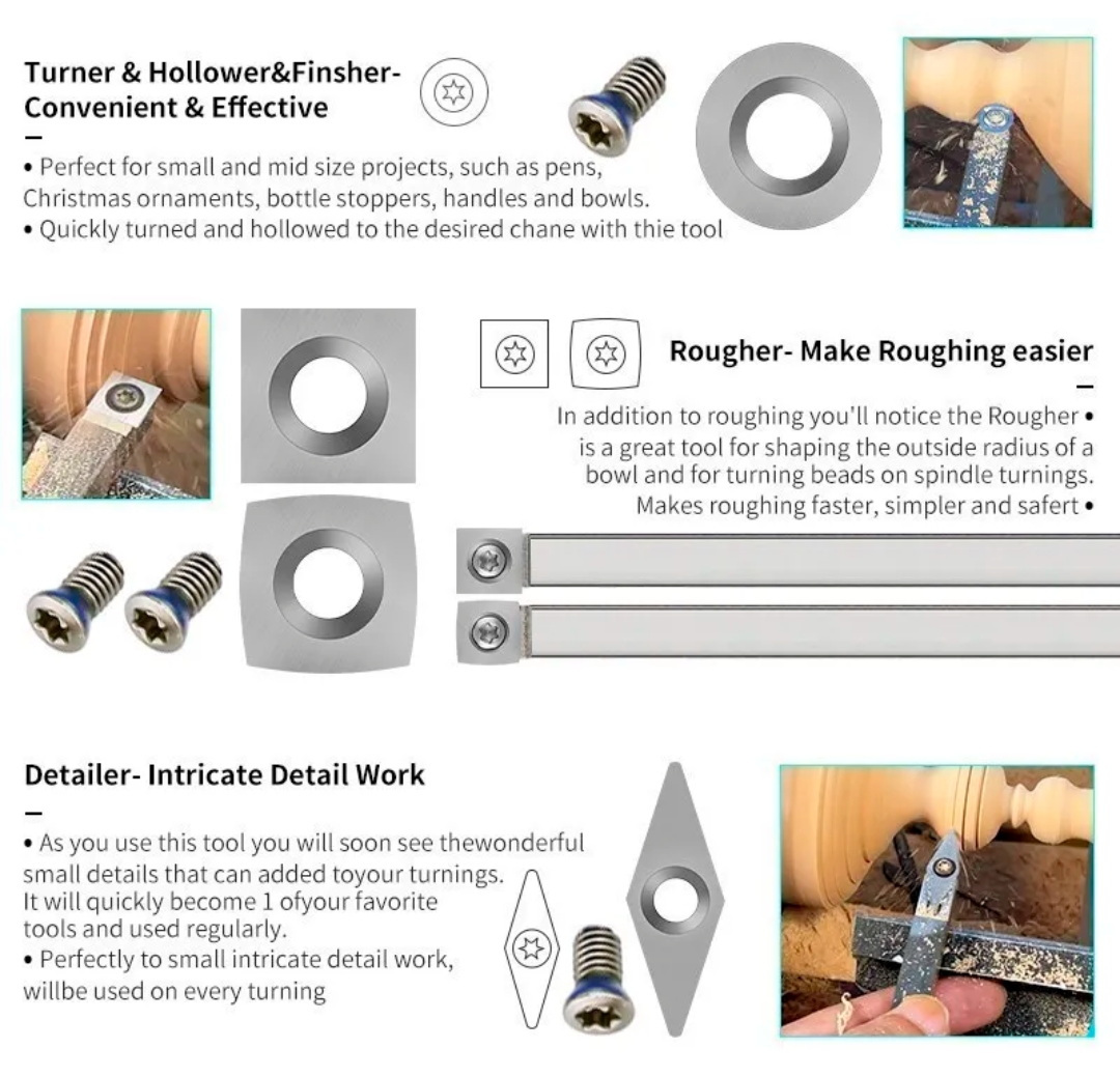 XCAN DK0384PCMH - Standard Size Wood Lathe Turning Tool Set with Carbide Insert 4pcs in Wooden Box - มีดกลึงปลายคาร์ไบด์ขนาดมาตรฐาน ชุด 4 เล่ม ในกล่องไม้ XCAN รุ่น DK0384PCMH