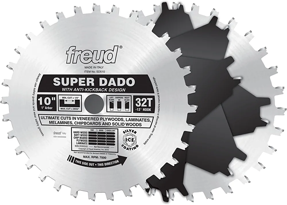 FREUD SD510 10-inch/ 1-inch bore Super Stacked Dado Set - ชุดใบเลื่อยเซาะร่องขนาด 10นิ้ว รูเพลา 1นิ้ว(25.4มม.) แบบซ้อนเป็นชั้น U.S.A. (สินค้าสั่งซื้อล่วงหน้า Pre-Order)