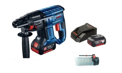 BOSCH GBH 180-LI Cordless Brushless Rotary Hammer Drill - สว่านโรตารี่กระแทกไร้สาย มอเตอร์ไร้แปรงถ่าน SDS-plus Li-Ion 18V พร้อมแบตเตอรี่ 4.0Ah x 2 ก้อน, แท่นชาร์จ - 06119111K1