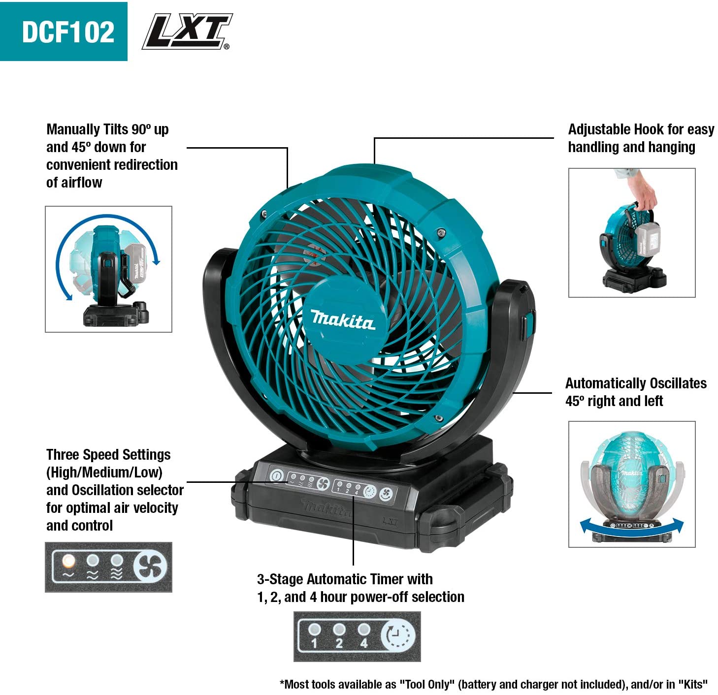 MAKITA DCF102Z 14.4v/18v Portable Fan (Fan only, no battery, no charger) - พัดลมไร้สาย 14.4v/ 18v ใช้แบตเตอรี่ 14.4v หรือ 18v มากีต้า รุ่น DCF102Z (ตัวเปล่า ไม่มีแบตเตอรี่ ไม่มีแท่นชาร์จ)