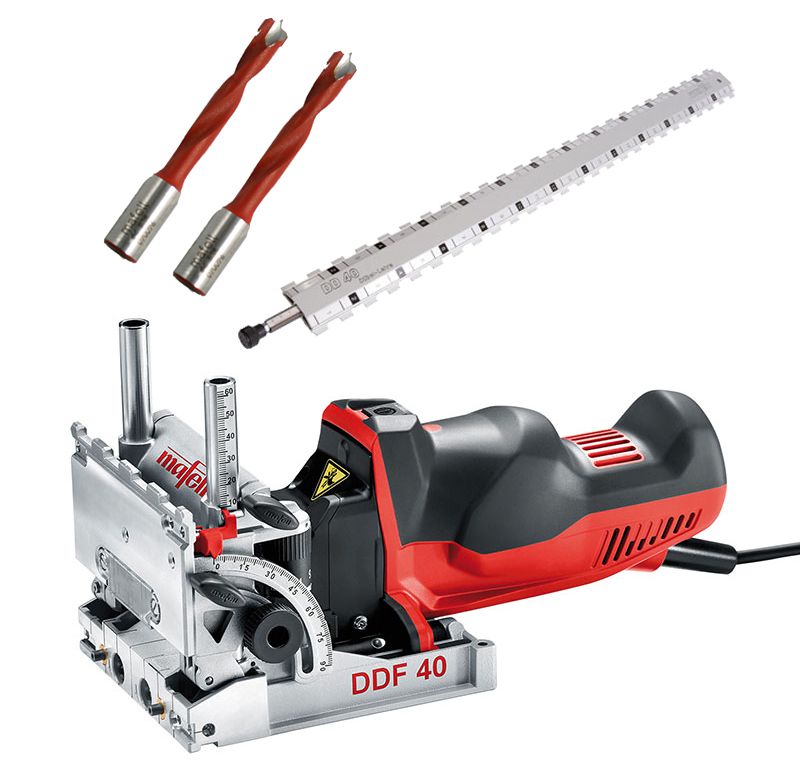 MAFELL DDF40 Duo-Doweler Package With 2 x 5mm Drill Bits & 800mm Template Guide - ชุดเครื่องเจาะเดือยกลมคู่พร้อมรางนำเจาะยาว 800มม. และดอกเจาะขนาด 5มม. 2ดอก Mafell รุ่น DDF 40-SET (สินค้าสั่งซื้อล่วงหน้า Pre Order)