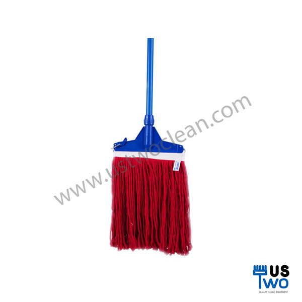 ไม้ม็อบถูพื้น ด้ามเหล็กกันสนิม ขนาด 12" (หัวคลิปล็อค) สีแดง
