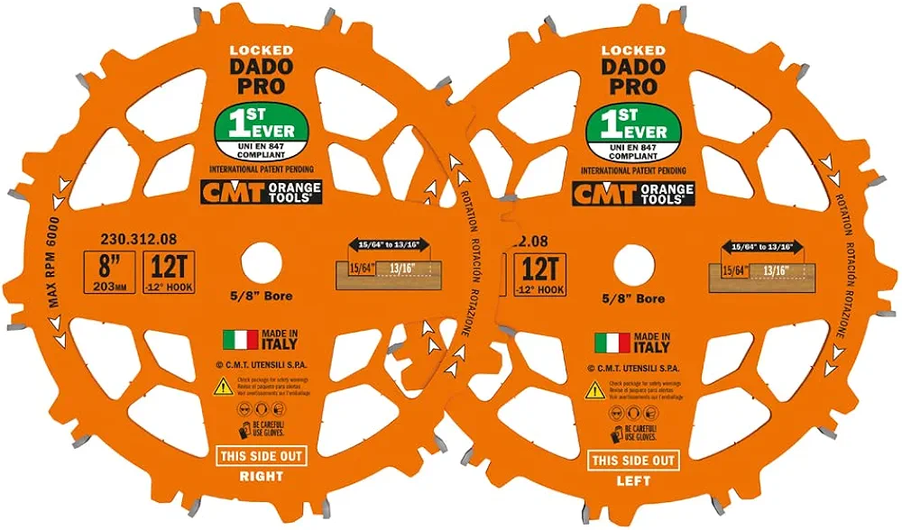 CMT ORANGE TOOLS 230.312.08 LOCKED DADO Saw Blade Set, UNI EN-847 - ชุดใบเลื่อยเซาะร่องขนาด 8นิ้ว แบบซ้อนเป็นชั้นมาตรฐาน UNI EN-847U (สินค้าสั่งซื้อล่วงหน้า Pre-Order)