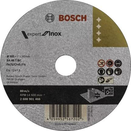 BOSCH 2608603465 105mm (4-inch) Expert for Inox Cutting Discs for Stainless Steel (Pack of 10) - ใบตัดเหล็กสแตนเลส สำหรับเครื่องเจียร 105มม (4นิ้ว) แพ็คละ 10ใบ - 2608603465