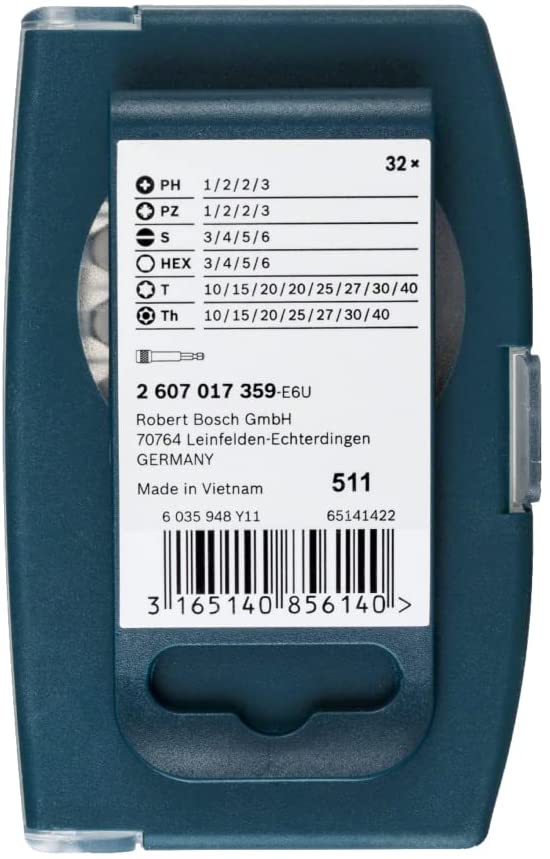 BOSCH 2607017359 Screwdriver Bit, Set with Belt, Clip 32 Pcs, 0 V, Silver - ชุดดอกไขควง พร้อมข้อต่ออเนกประสงค์ X-Line 32 ชิ้น - 2607017359
