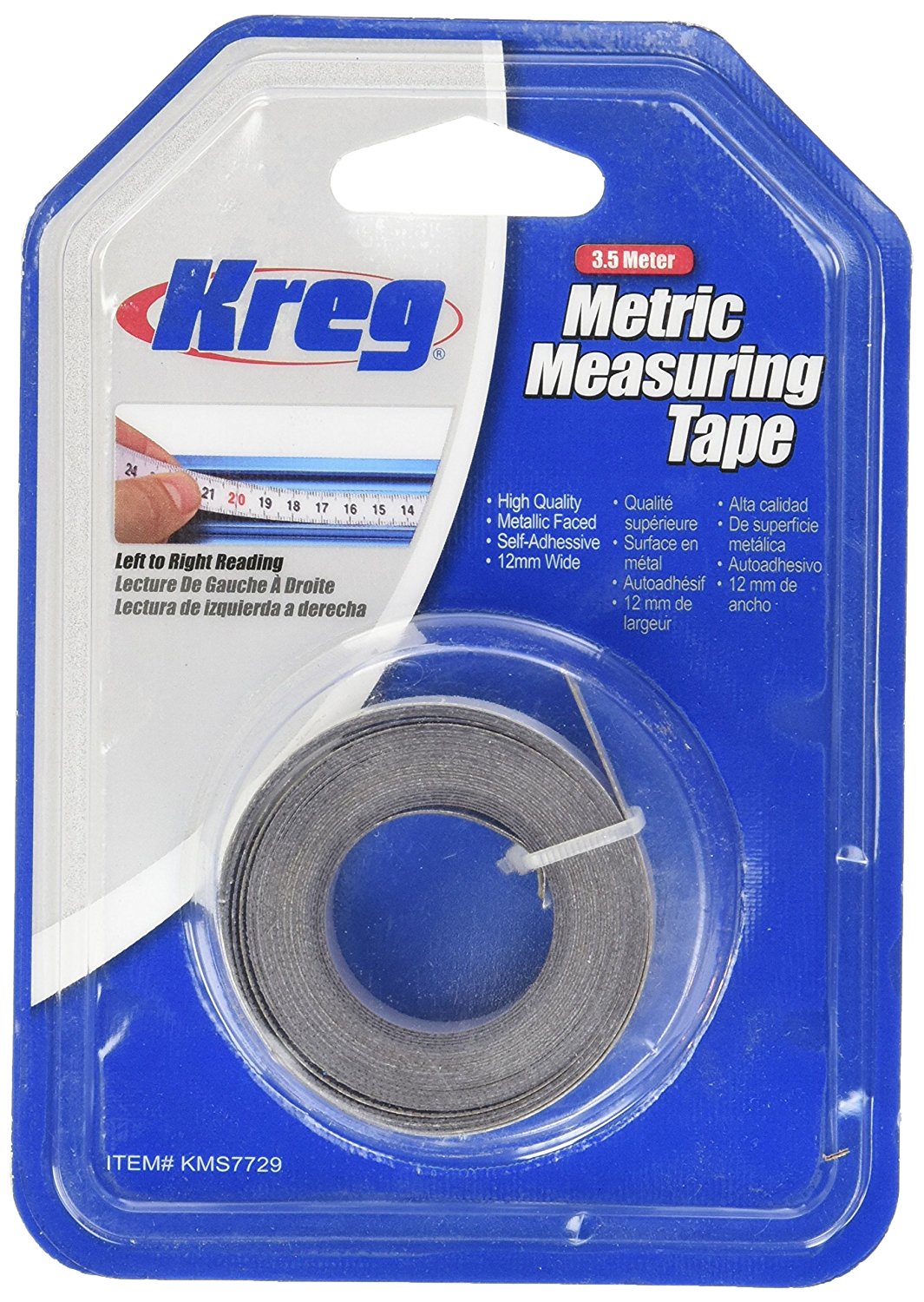 Kreg KMS7729 3.5 Meter Self Adhesive Measuring Tape (L to R)- เป็นเทปวัดระยะ มีแถบกาวในตัวด้านหลัง ใช้อ่านระยะจากซ้ายไปขวา