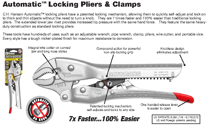 C.H. Hanson 10SJ Automatic Plier, Straight Jaw - คีมล็อคอัตโนมัติปากตรง C.H. Hanson รุ่น 10SJ Automatic