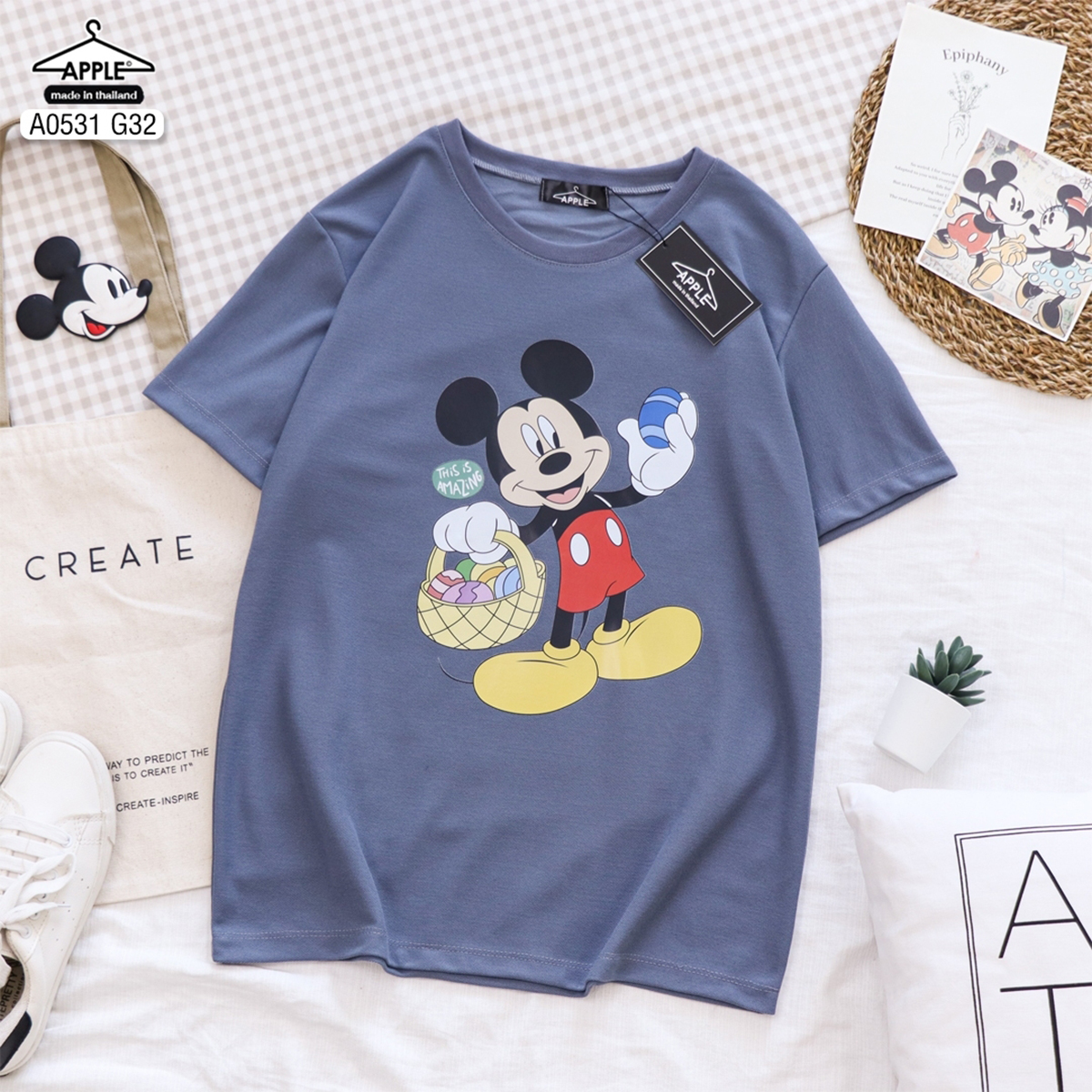 เสื้อยืดมิกกี้เมาส์ วินเทจ Mickey Mouse ทรงเสื้อ UNISEX ลายน่ารัก เสื้อฟรีไซส์ เนื้อผ้าโปโล