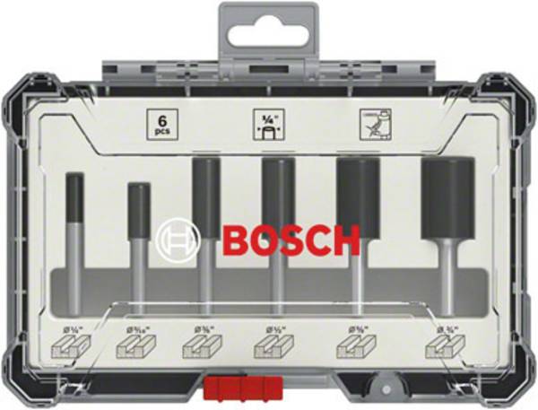 BOSCH Accessories 2607017467 ชุดดอกเร้าเตอร์แกน 1/4" จาก BOSCH (กล่องพลาสติก 6 ดอก/ชุด) ดอกกัดตรง - 2607017467
