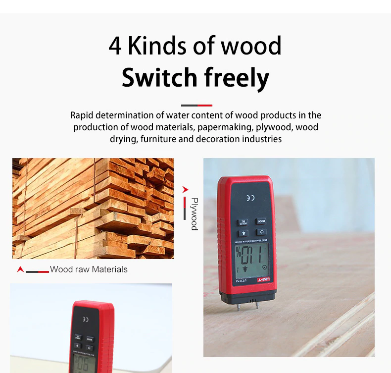 UNI-T Digital Wood Moisture Meter with LCD Backlight - เครื่องวัดความชื้นไม้แบบดิจิตอล