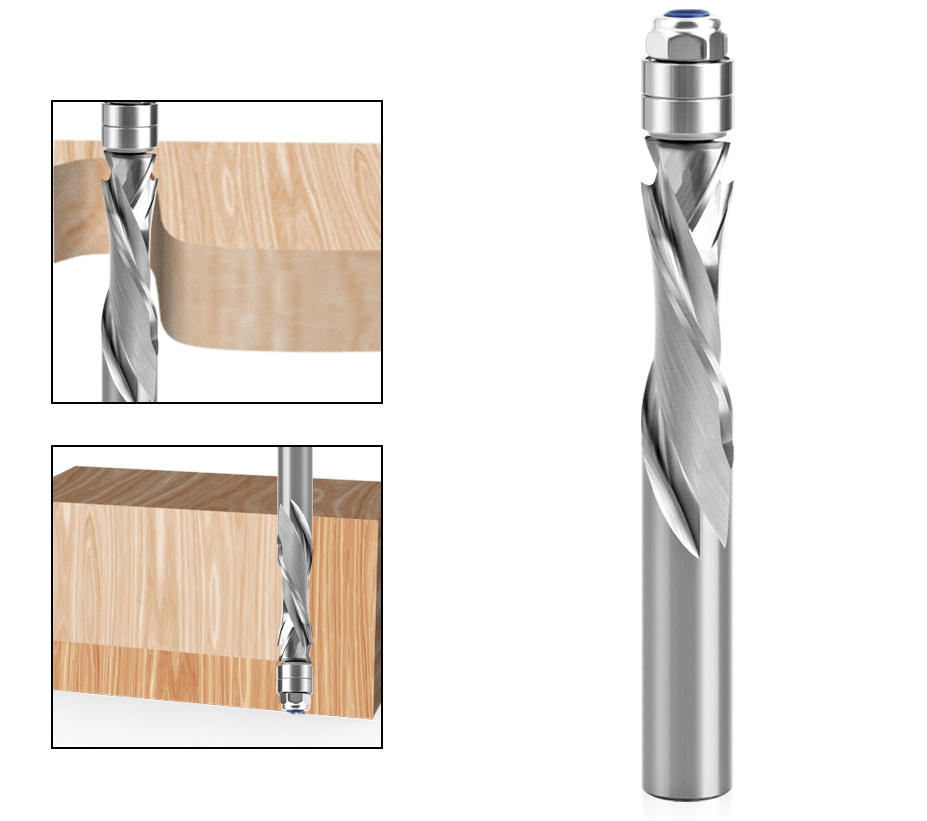 SIT TOOL SIT-UDFT5152 Solid Carbide Flush Trim Compression Spiral Router Bit - 1/2" Shank - ดอกเร้าเตอร์เดินตามแบบชนิดคาร์ไบด์ทั้งแท่งคมกัดขึ้นและลง ลูกปืนล่างคมแบบเกลียว 2 ชุด แกน 1/2 นิ้ว. - SIT TOOL รุ่น SIT-UDFT5152