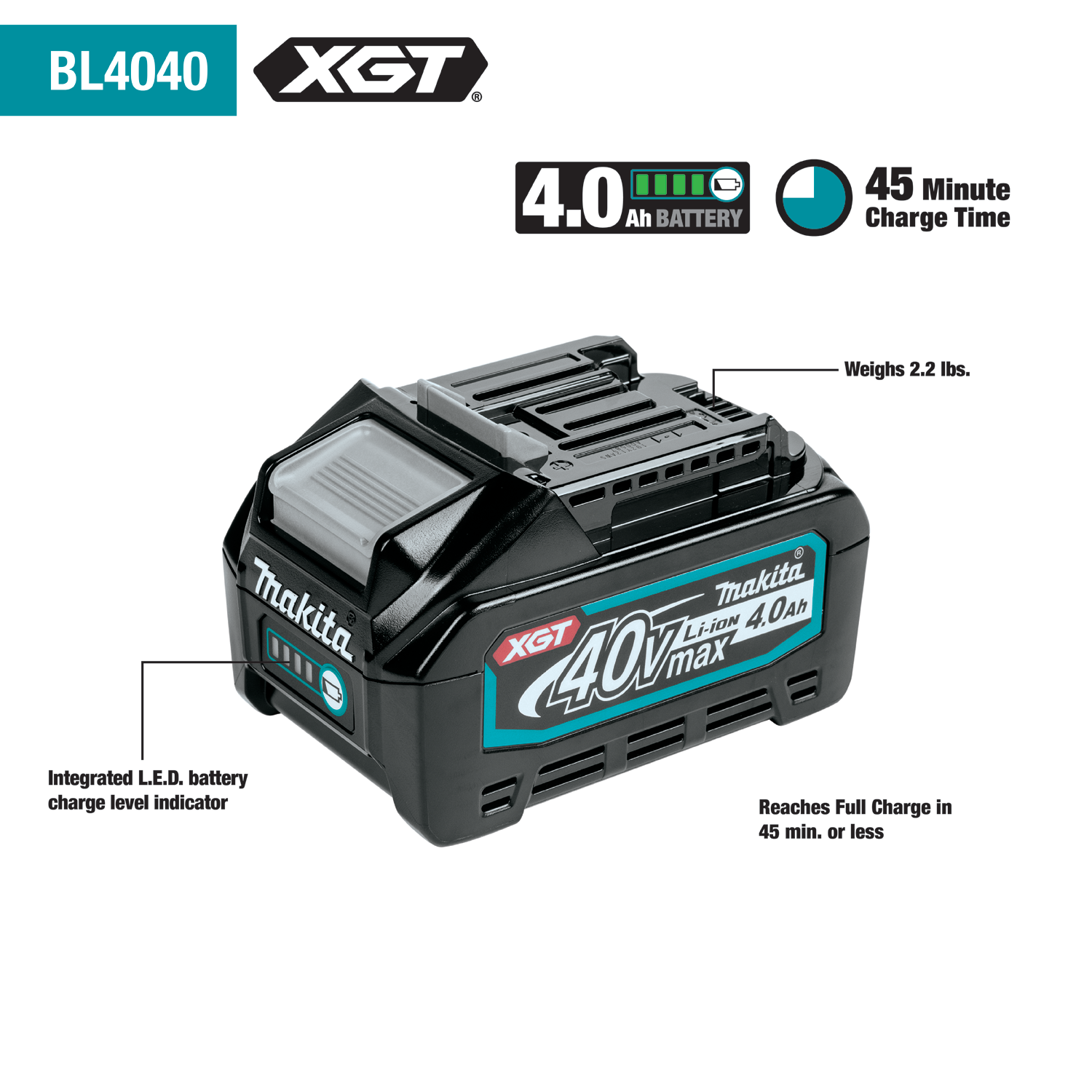 MAKITA BL4040 40V Li-ion 4.0Ah - แบตเตอรี่ 40 โวลท์ 4.0 แอมป์ - BL4040
