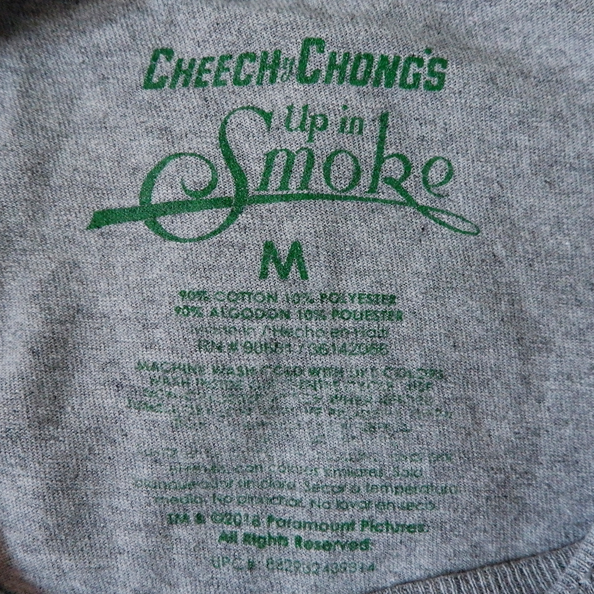 เสื้อยืดวินเทจมือสอง สายเขียว Vintage T-Shirt เสื้อหนัง Cheech & Chong Up in smoke university est 1978