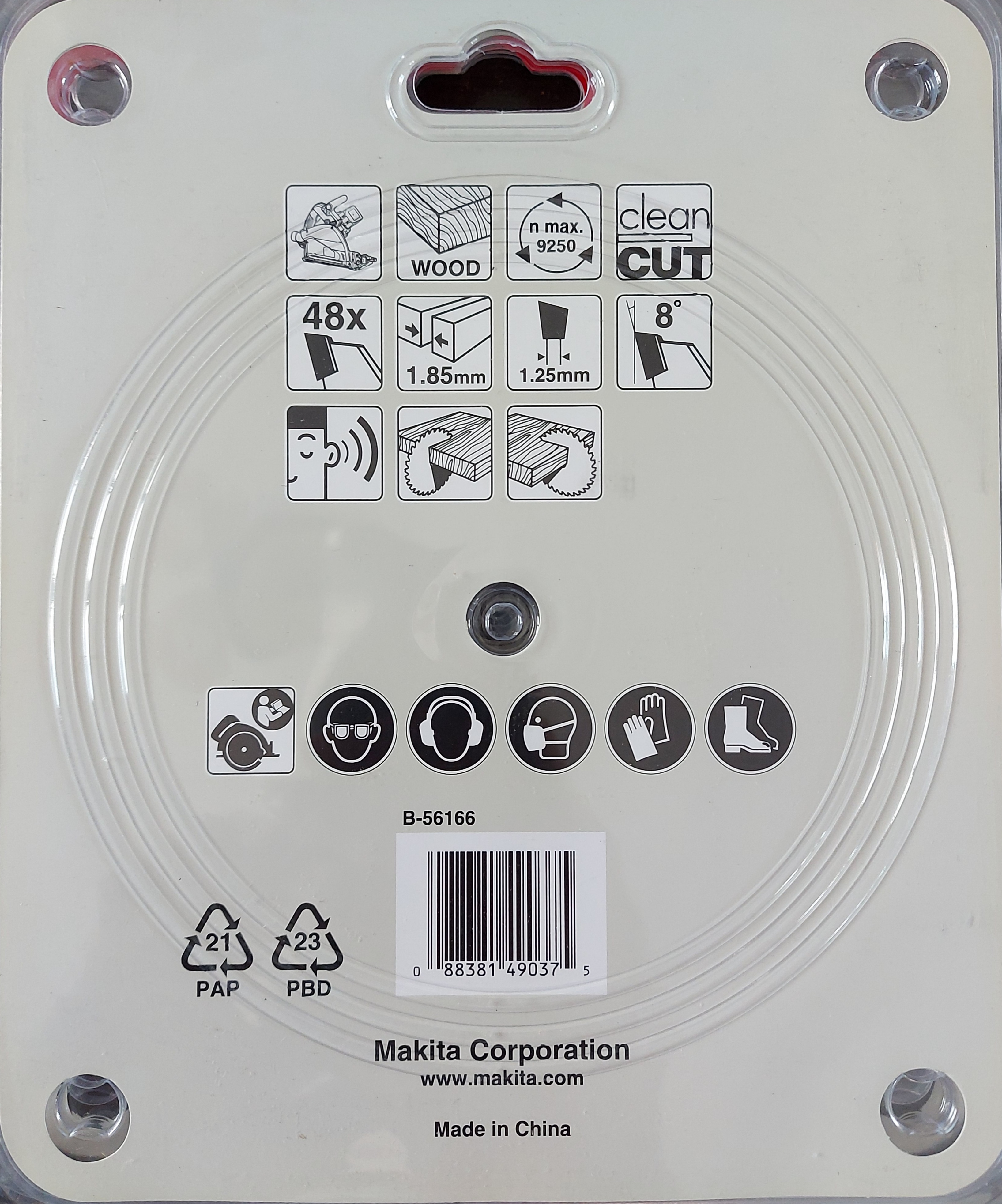 Makita B-56166 - 165mm x 20mm Bore 48T Tracksaw Saw Blade - ใบเลื่อยสำหรับเลื่อยรางขนาด 165มม รูเพลา 20มม ขนาด 48 ฟัน B-56166