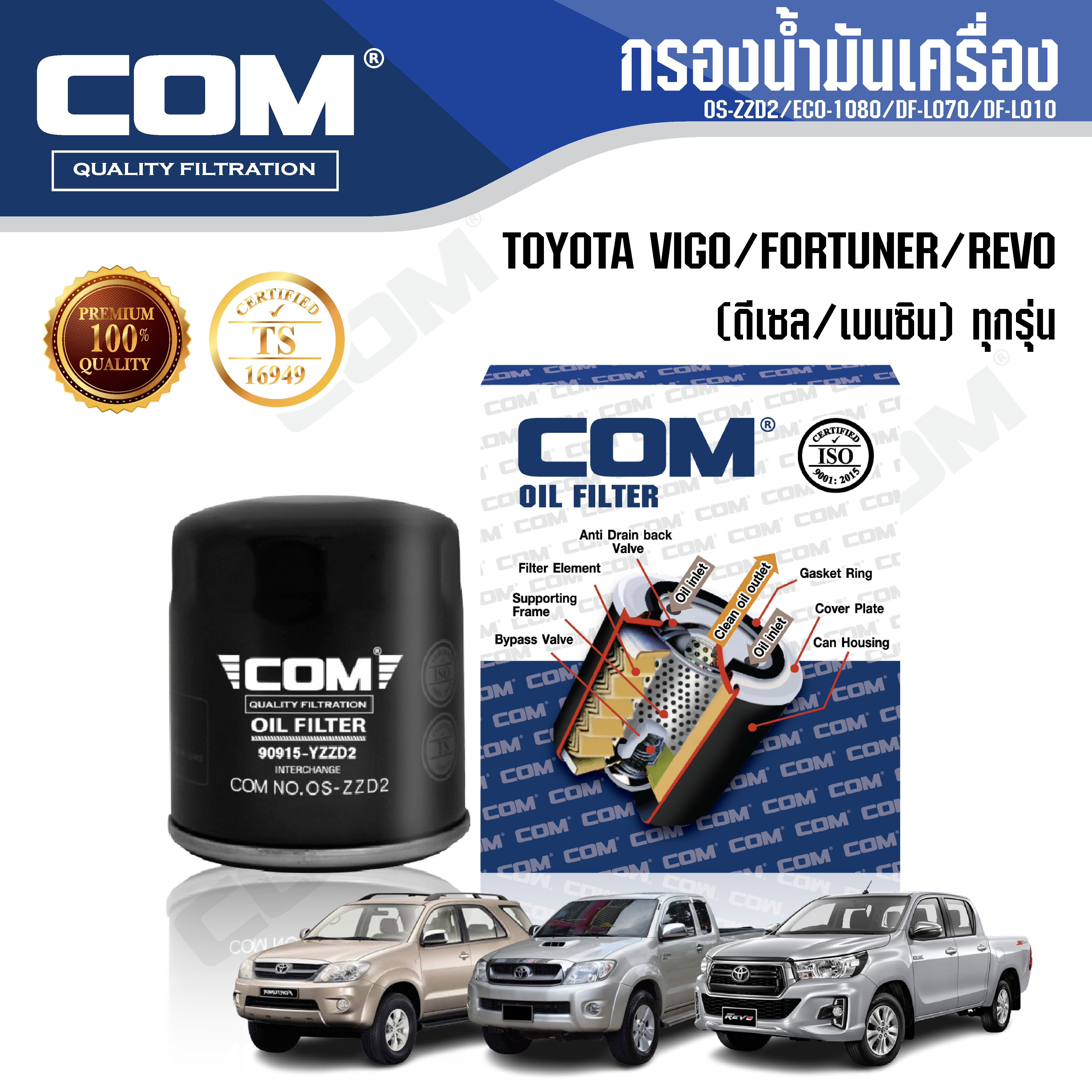 กรองน้ำมันเครื่อง กรองโซล่า กรองดักน้ำ TOYOTA VIGO วีโก้ / FORTUNER ฟอร์จูนเนอร์ 2.5,2.7,3.0 ทุกรุ่น / REVO รีโว่ 2.4(2GD),2.8(1GD)