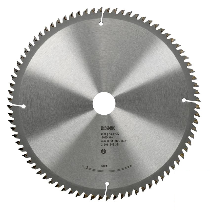 BOSCH - Optiline Wood 10 in.x 80T Saw Blade for Crosscut, 30 mm. Arbor -ใบเลื่อยตัดไม้สำหรับงานตัดไม้ขวางเสี้ยน ขนาด 10นิ้ว 80 ฟัน สำหรับโต๊ะเลื่อย หรือเลื่อยองศา -2608642321