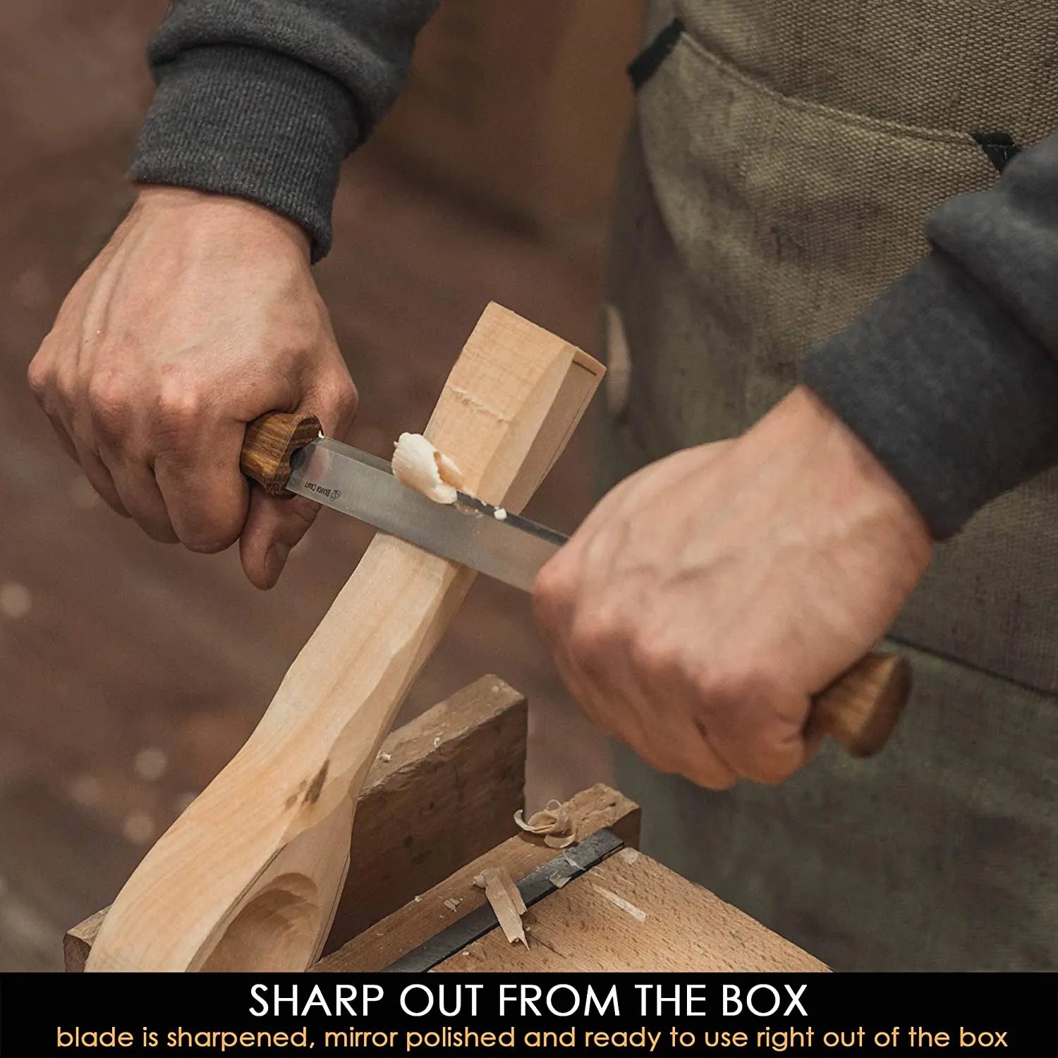 BeaverCraft DK1S - Drawknife with Oak Handle in Leather Sheath - มีดถากไม้ด้ามไม้โอ๊ค มาพร้อมซองหนัง รุ่น DK1S