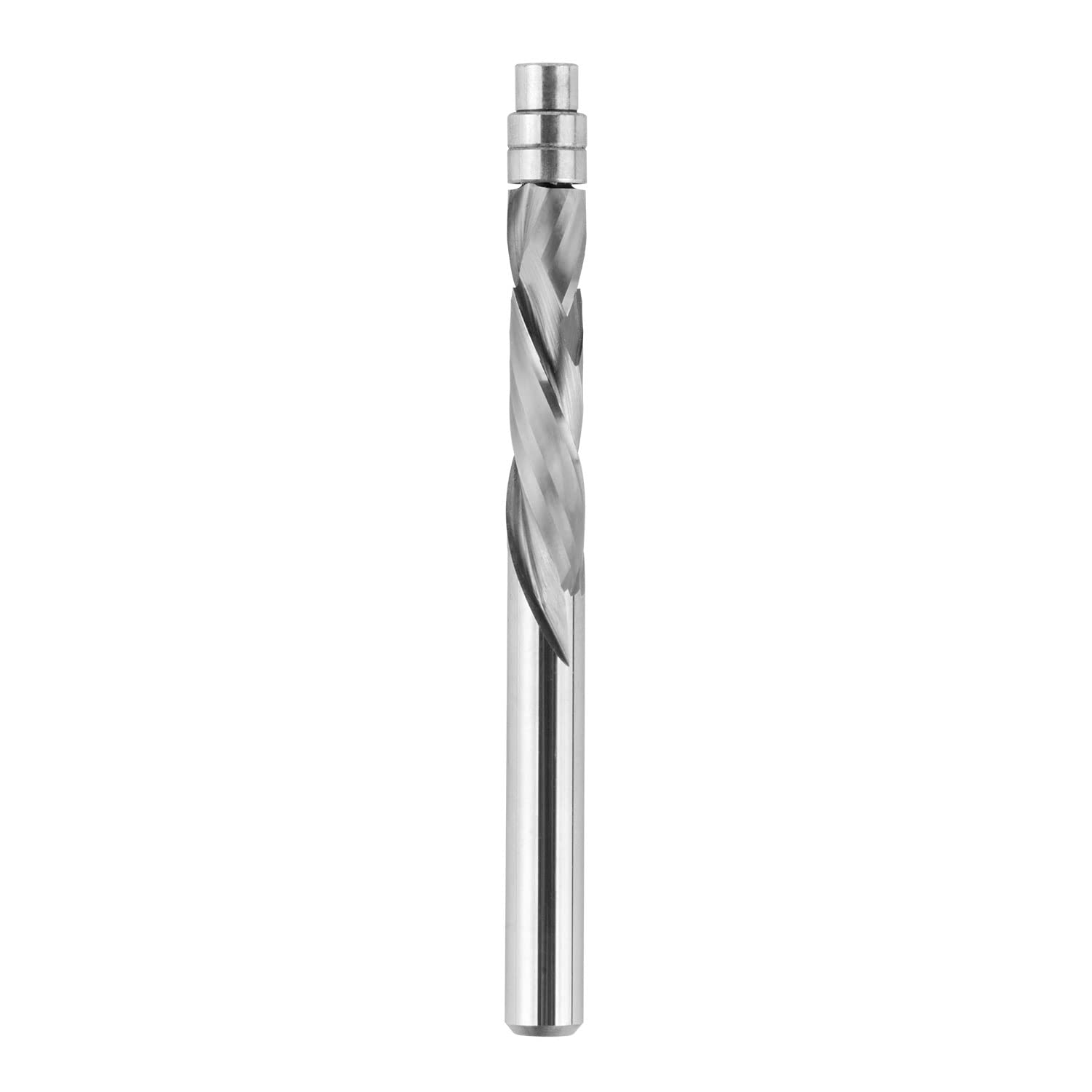 SIT TOOL SIT-14122 Solid Carbide Flush Trim Compression Spiral Router Bit 1" C/L, 1/4" Shank - ดอกทริมเมอร์เดินตามแบบชนิดคาร์ไบด์ทั้งแท่ง คมกัดแบบบีบอัด/ ขึ้นและลง ลูกปืนล่างคมแบบเกลียว 2 ชุด ความยาวเกลียวคมตัด 1นิ้ว แกน 1/4 นิ้ว. SIT TOOL รุ่