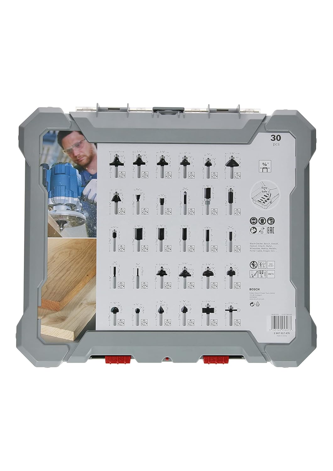 Bosch 2607017476 30-Piece Set Router Bit Set for Wood for Router with 1/4 Inch Shank - ชุดดอกเร้าเตอร์แกน 1/4" จาก BOSCH รุ่น 2607017476 (กล่องพลาสติก 30 ดอก/ชุด)